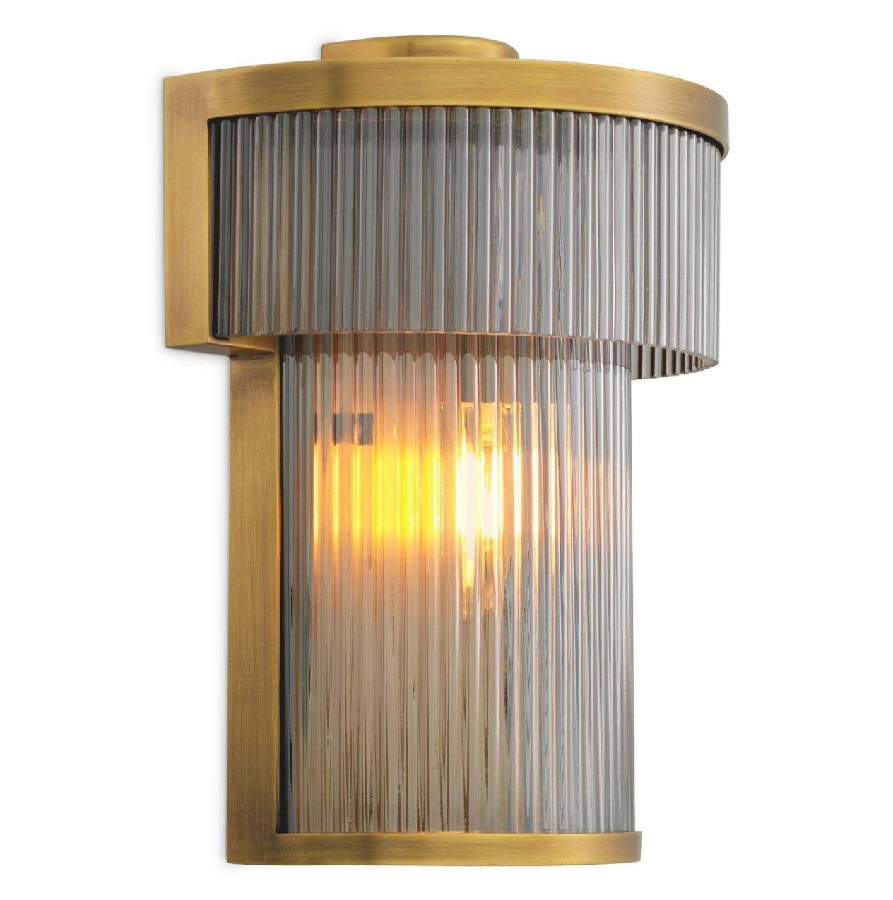 Pair Of Wall Lamps In Metal With Antique Brass Finish And Smoked Glass photo buy