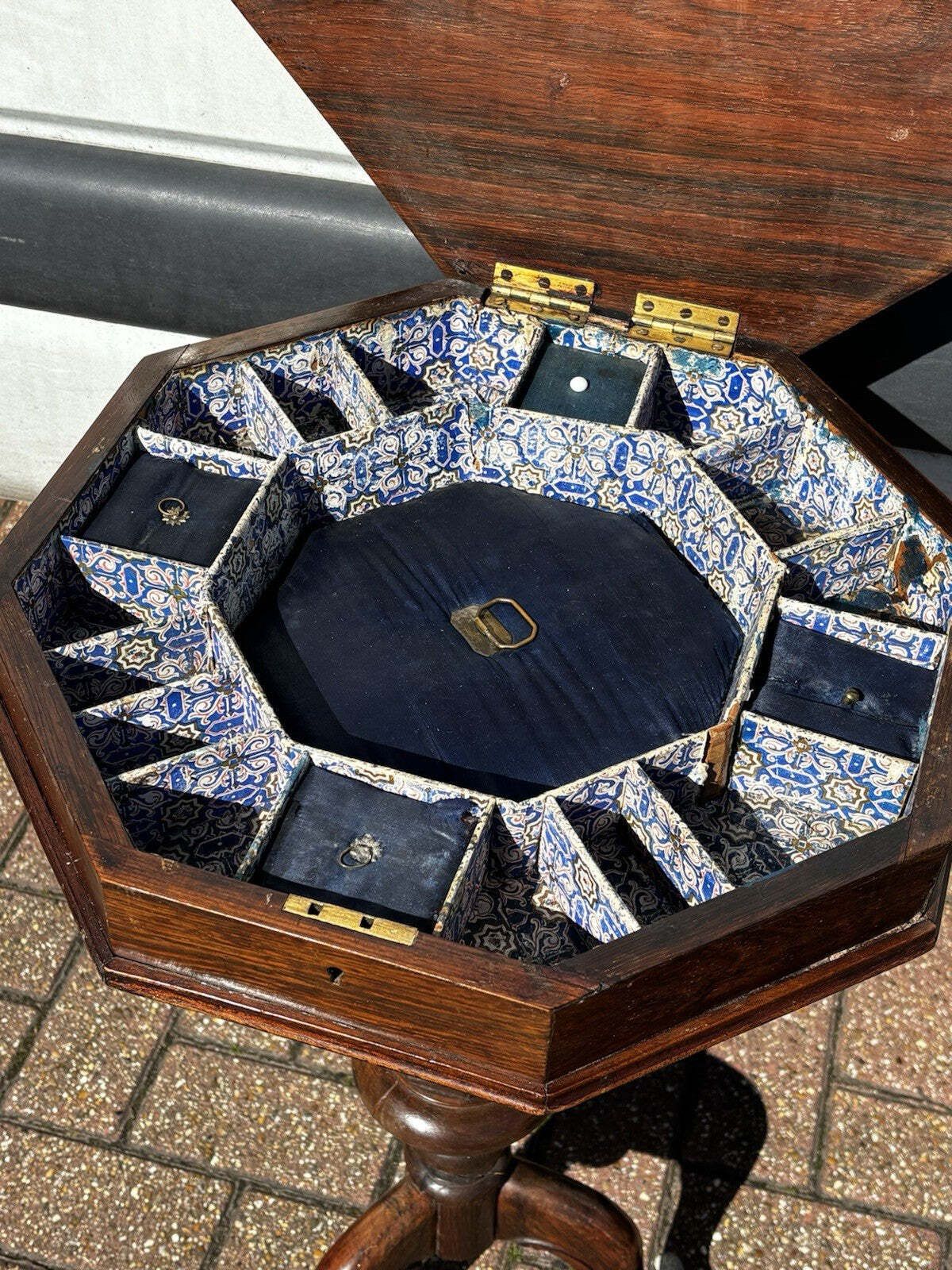 Victorian Mahogany Chess Table & Work Box photo vintage