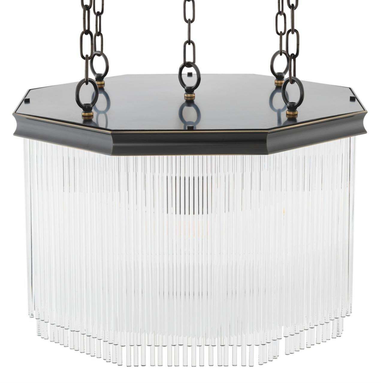 Chandelier In Bronze Finish Metal And Clear Glass, Art Deco Contemporary Style photo vinterior