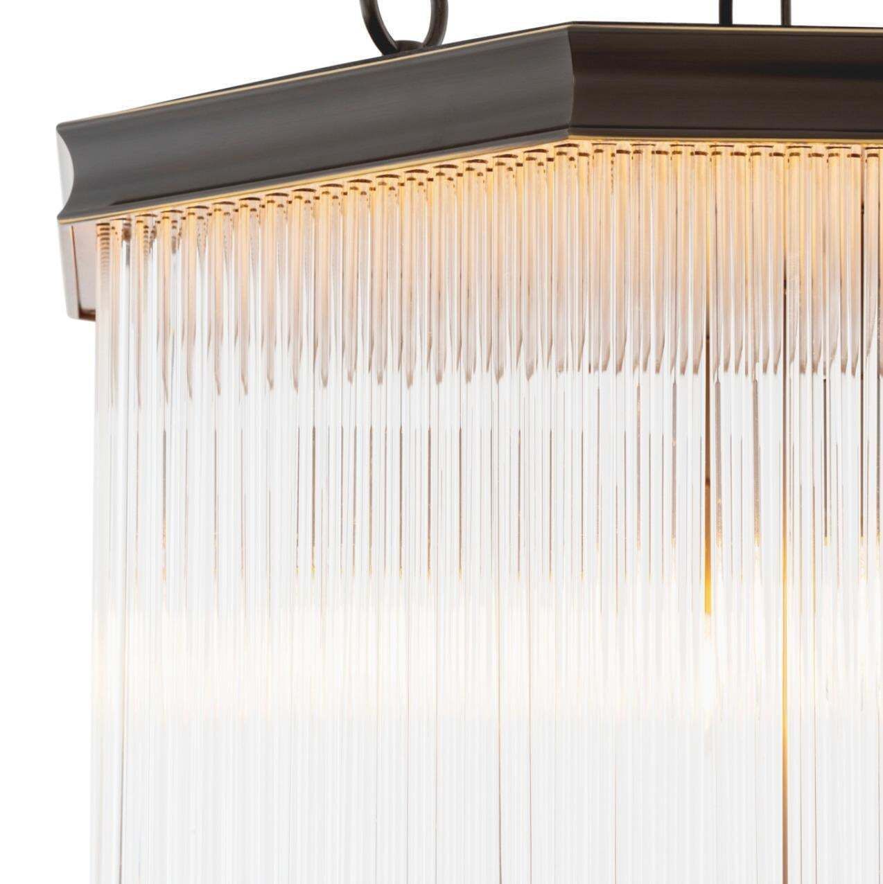 Chandelier In Bronze Finish Metal And Clear Glass, Art Deco Contemporary Style photo vintage