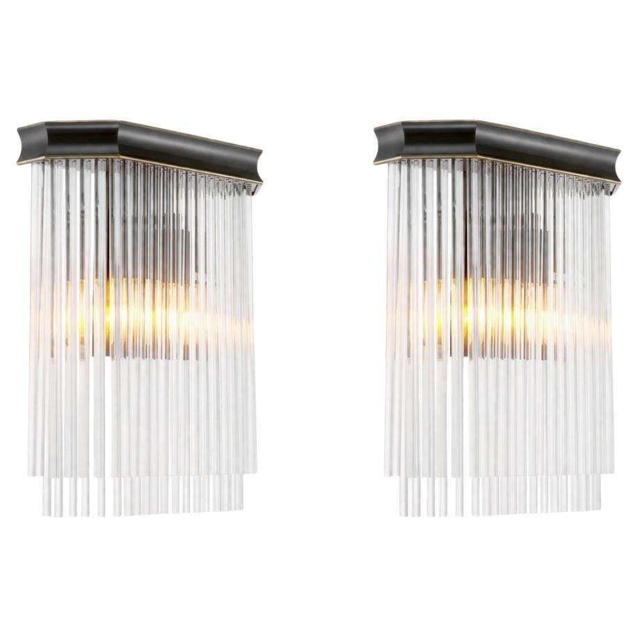 Pair Of Wall Lamps In Bronze Finish And Clear Glass