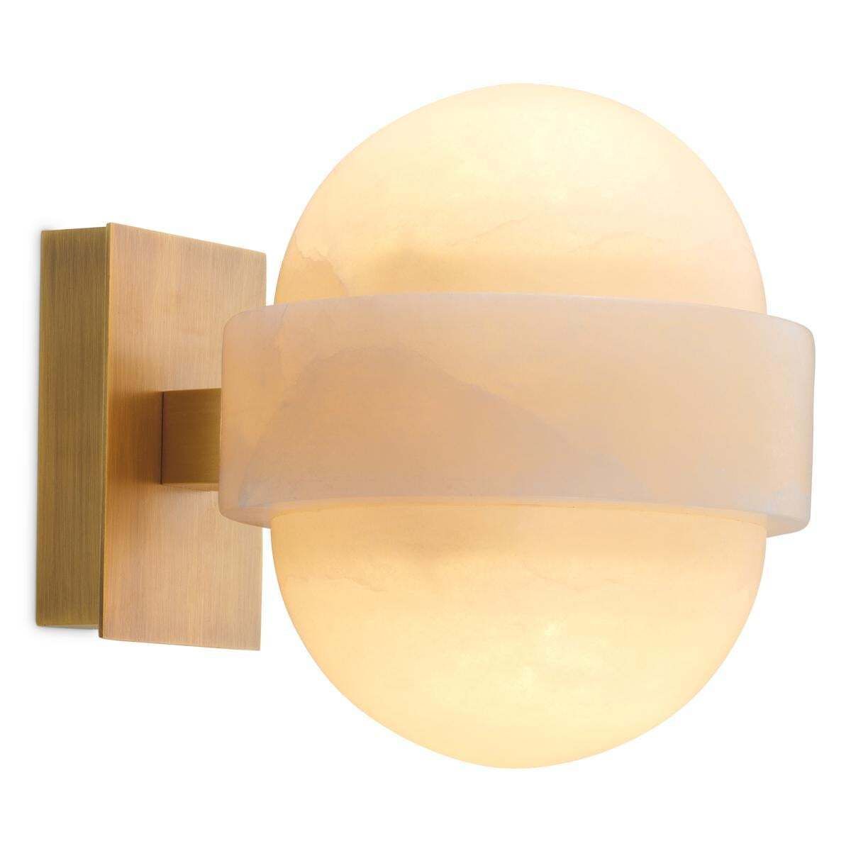 Set Of Two Brass And Natural Alabaster Wall Lamps photo vinterior