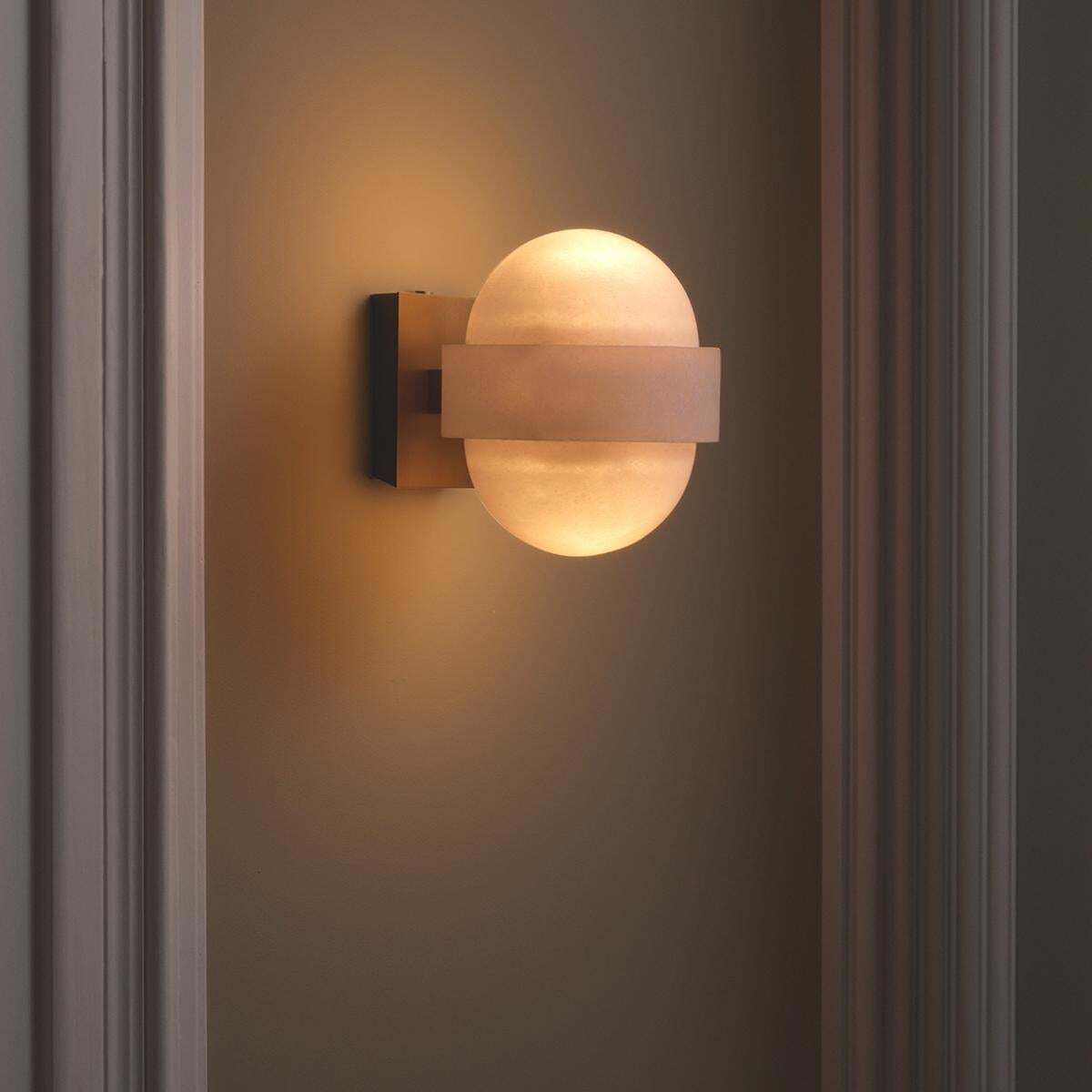 Set Of Two Brass And Natural Alabaster Wall Lamps photo vintage
