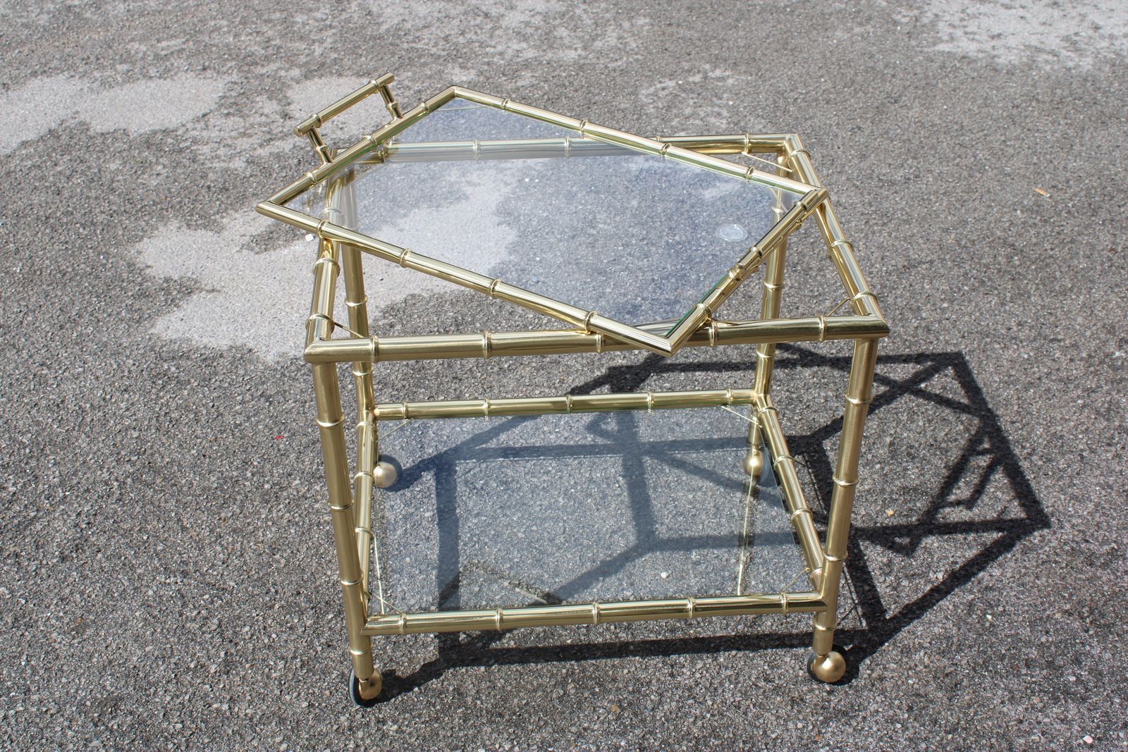 Bar Trolley Pull Out Tray Brass Shaped Bamboo Bar Trolley 1970 Italy photo furniture