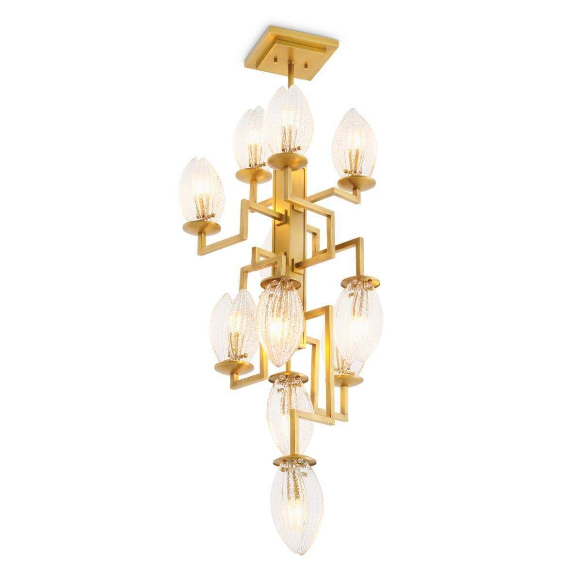 Antique Brass And Ribbed Glass Sculptural Chandelier photo buy