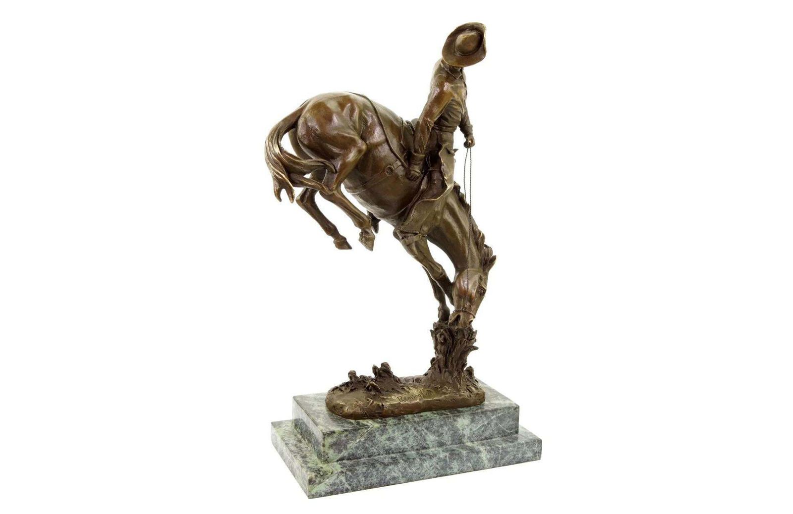 Art Western Bronze Cowboy On Horse Sculpture, 20th Century photo