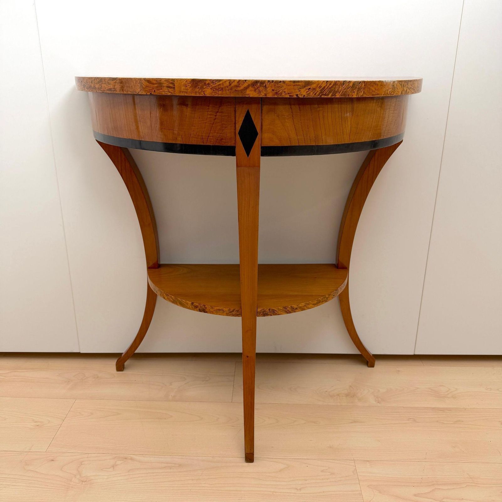 Biedermeier Demi Lune Console, Cherrywood, Birch Burl, Franconia Circa 1830 photo for sale