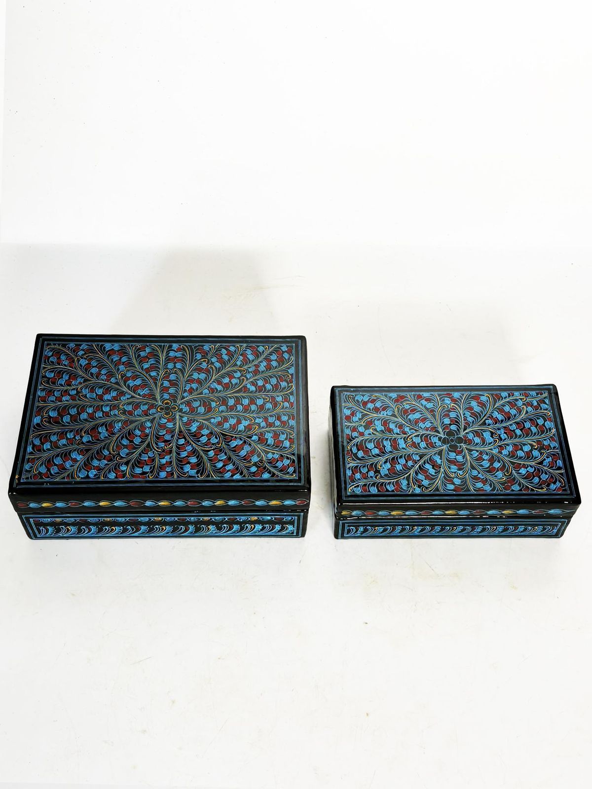 2 Blue Nesting Boxes In Lacquered Wood, France, 1970 photo Home Decor