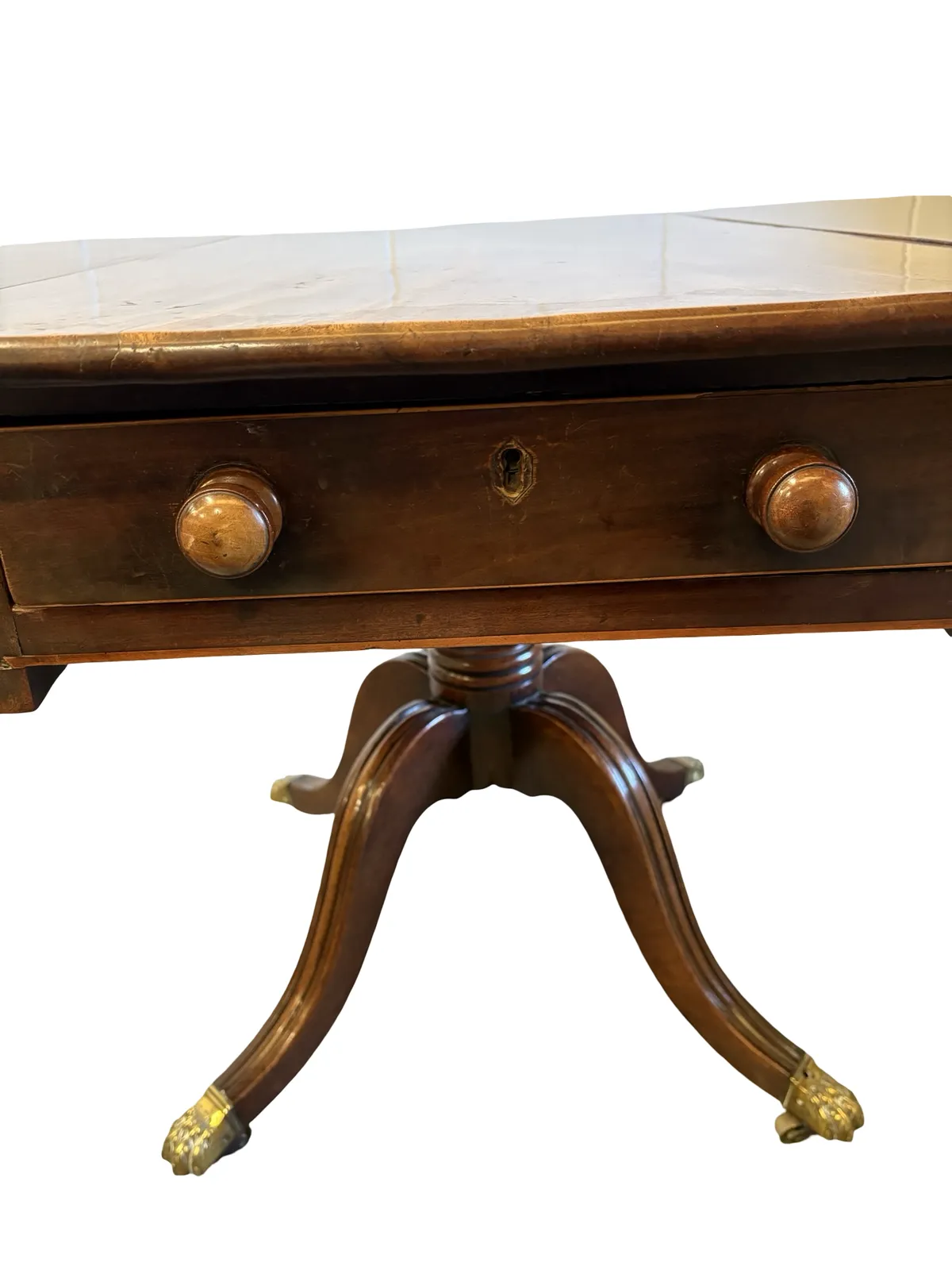 Regency Mahogany Sofa Table With Fitted Drawer On A Turned Column & Reed Legs Brass Paw Feet photo buy