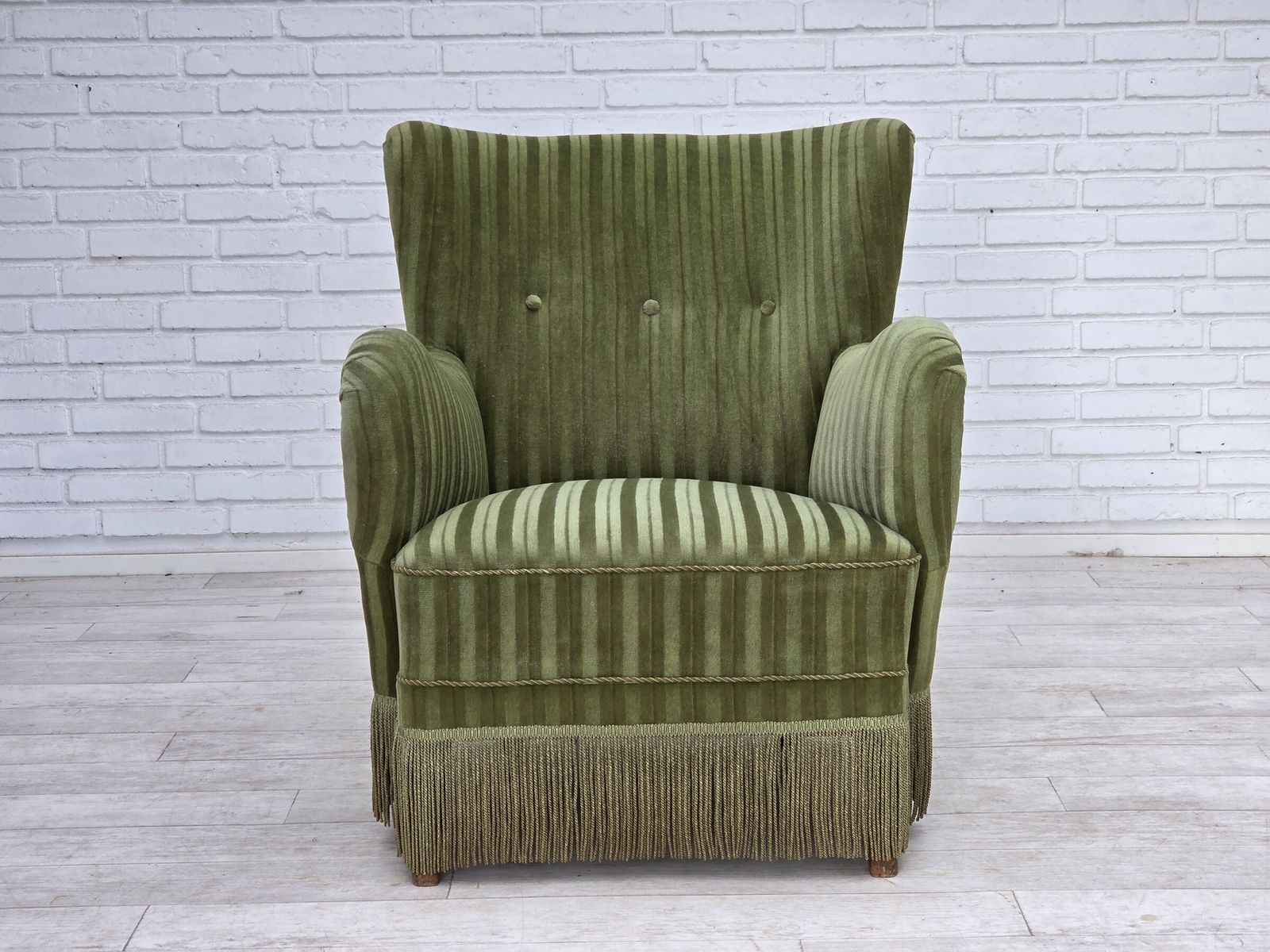 1960s, Danish Armchair, Original Green Furniture Velour. photo furniture