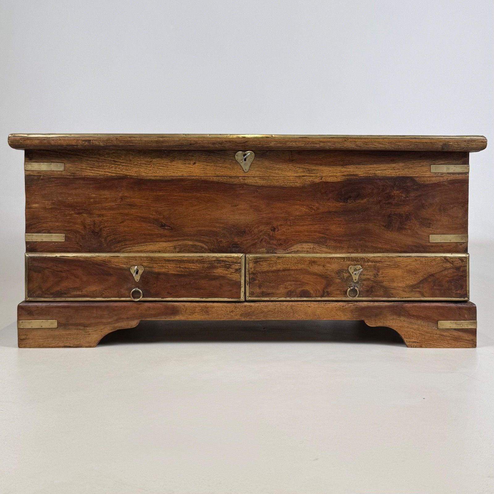 Antique 20th Century Brass Inlaid Fitted Storage Chest ( Af 5353 )