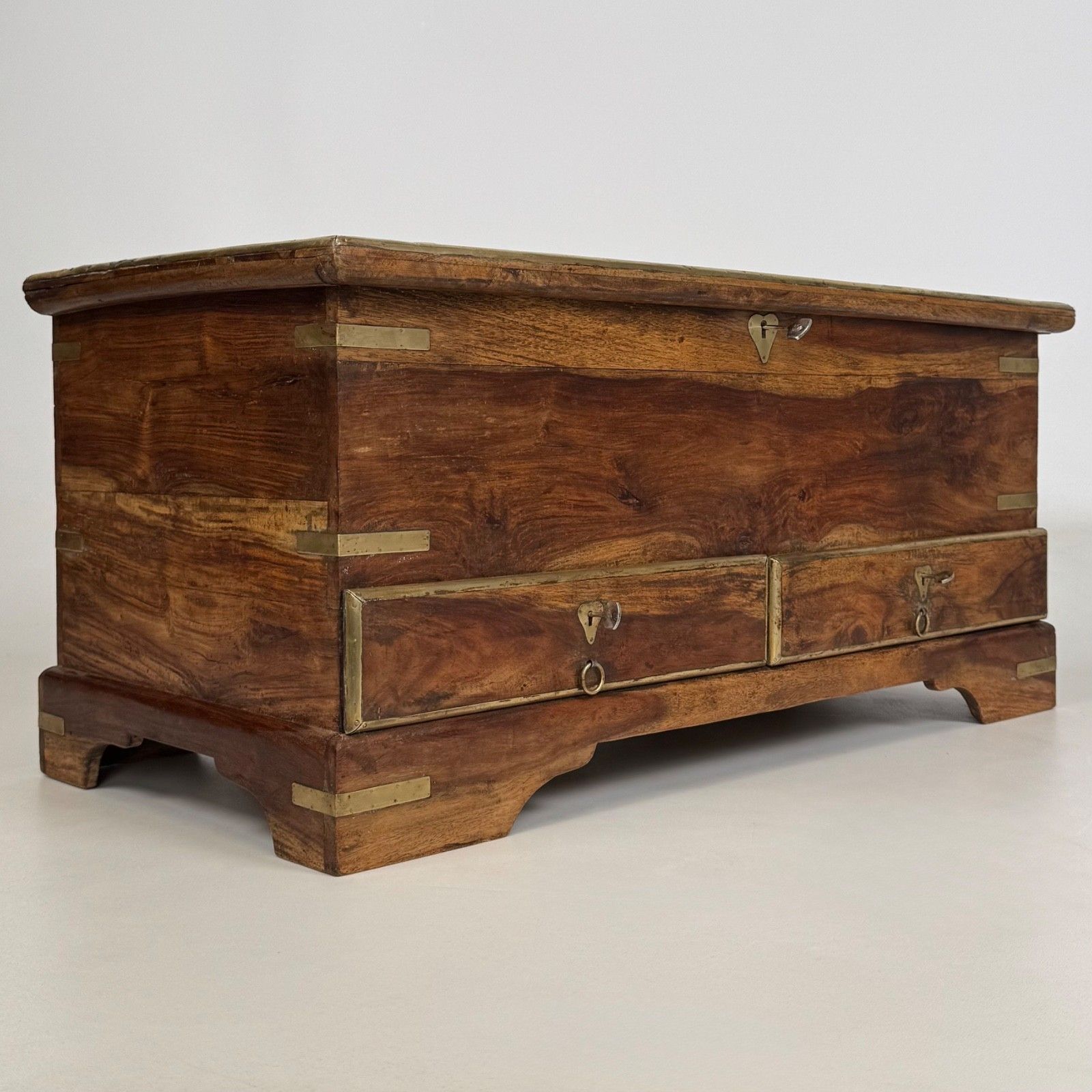 Antique 20th Century Brass Inlaid Fitted Storage Chest ( Af 5353 ) photo vintage