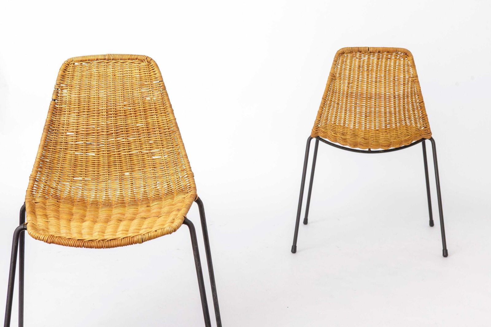 Set Van 2 Gianfranco Legler Basket Chairs, Jaren 1950 Rotan Stoelen, Mid Century Zwitsers Design, Metaal & Vlechtwerk photo 633.0