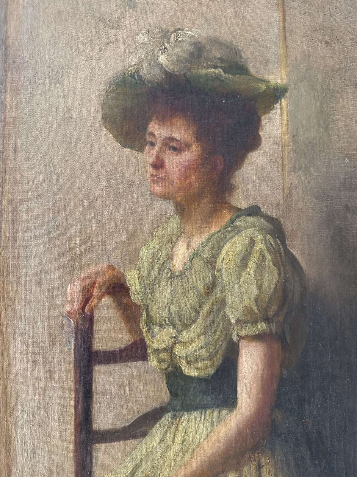 Late 19th Century French Oil On Canvas Painting Of A Lady In A Dress photo for sale