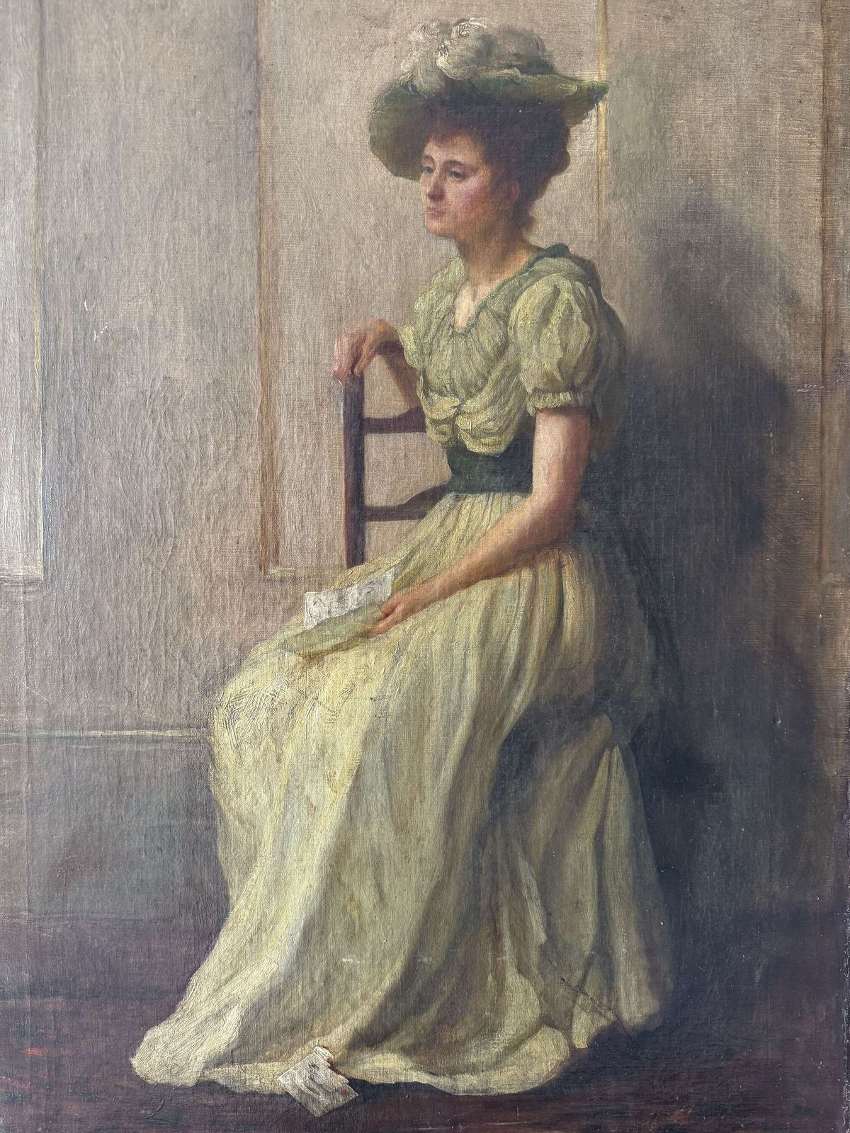 Late 19th Century French Oil On Canvas Painting Of A Lady In A Dress photo Art
