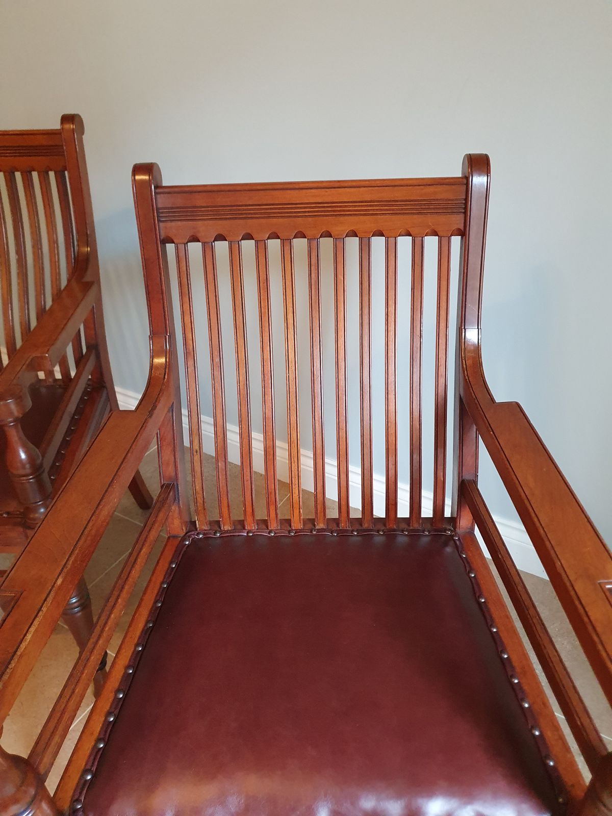 Pair Of Late 19th Century Walnut Chairs With Leather Seats photo 1445.0