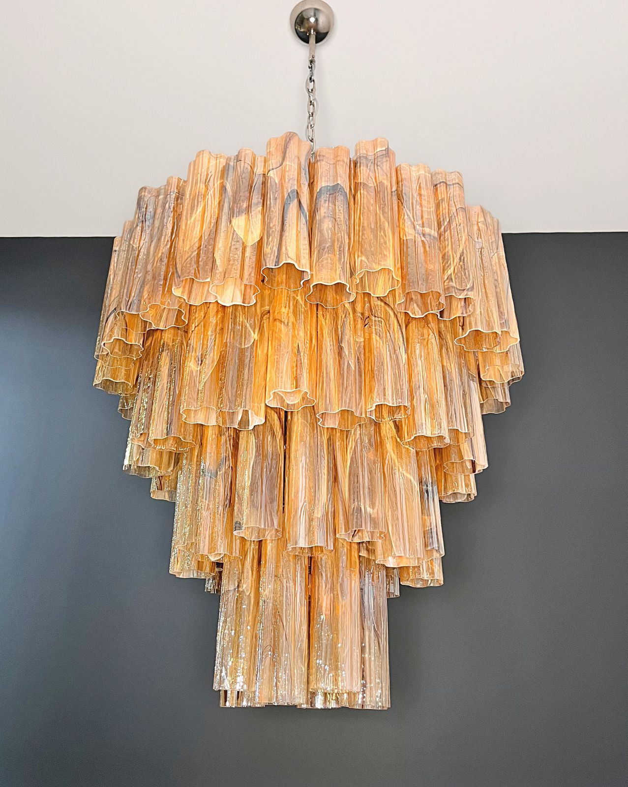 Huge Vintage Murano Glass Tiered Chandelier   80 Glasses    Amber Black Albaster photo vinterior