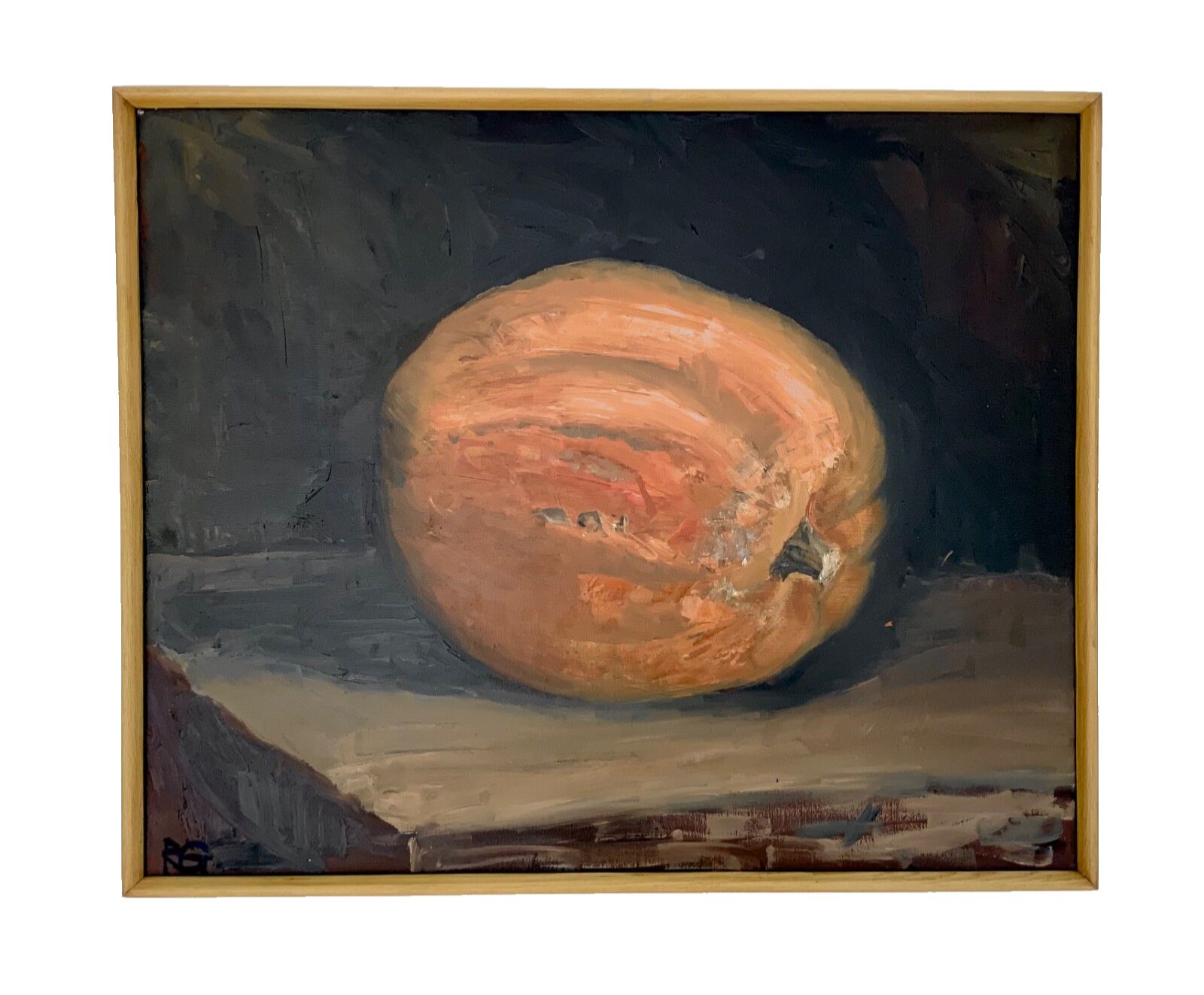 Vintage Still Life With Pumkin Oil Painting On Canvas Signed R. Grinberg