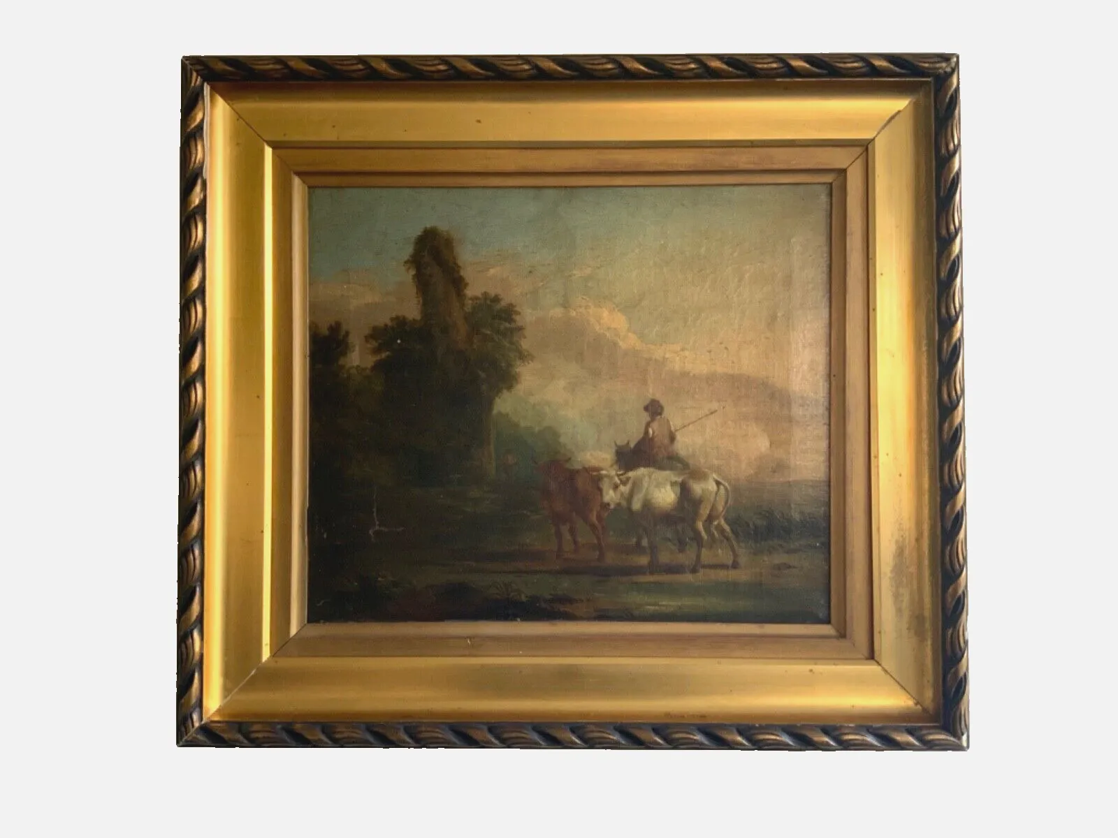 Antique Duch Old Master Oil On Canvas Cattle And Rural Ruins 18th 19th Century photo for sale