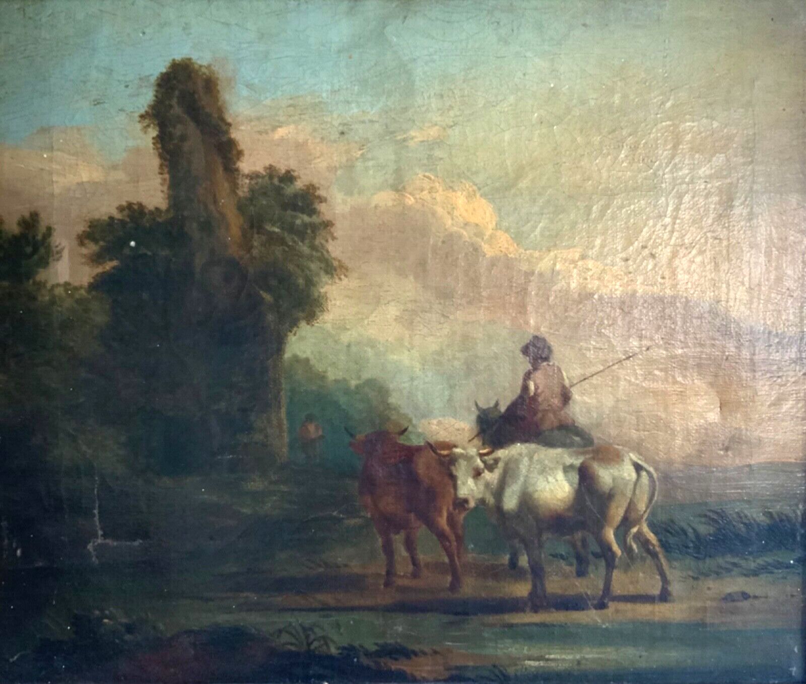 Antique Duch Old Master Oil On Canvas Cattle And Rural Ruins 18th 19th Century photo buy