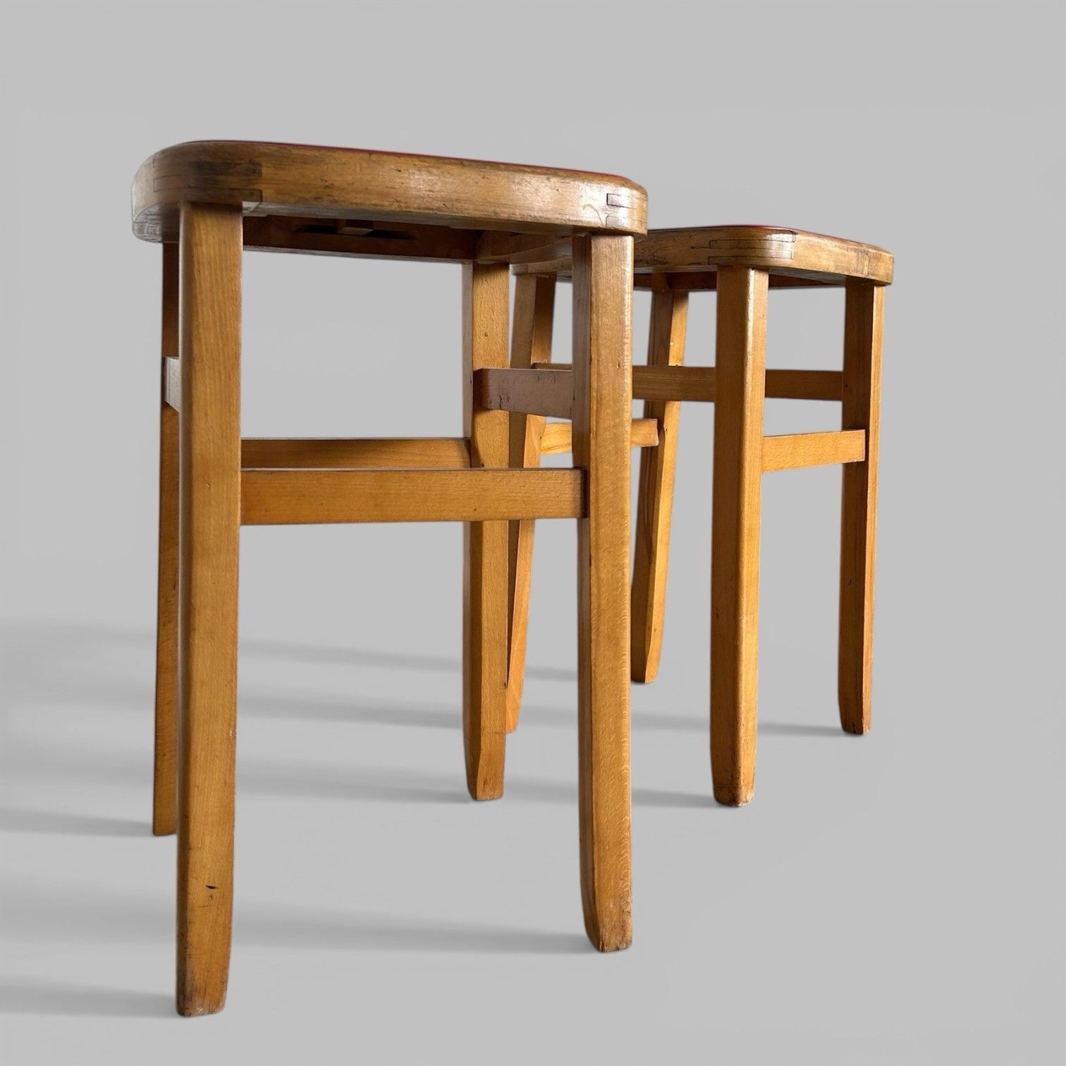 Pair Of 1960s Wooden Kitchen Stools – Vintage Utility Seating photo vinterior