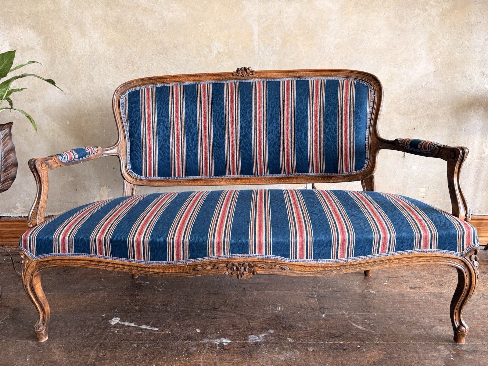 Antique Continental  Louis XV Deep Blue Red Stripe Chaise Longue Settee Sofa photo 899.0