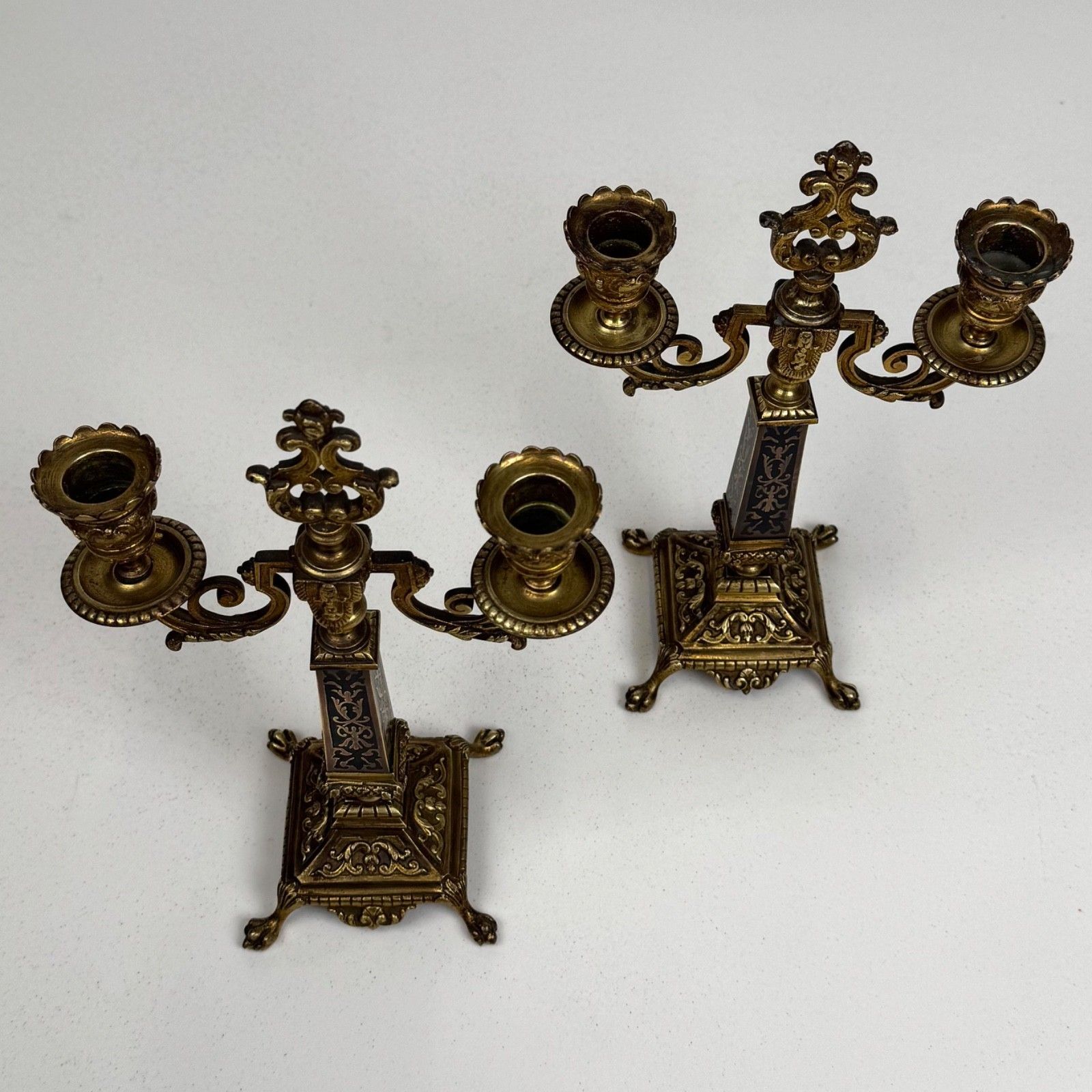 Antique 19th Century French Pair Of Brass Candelabra ( Af 5345 ) photo vintage