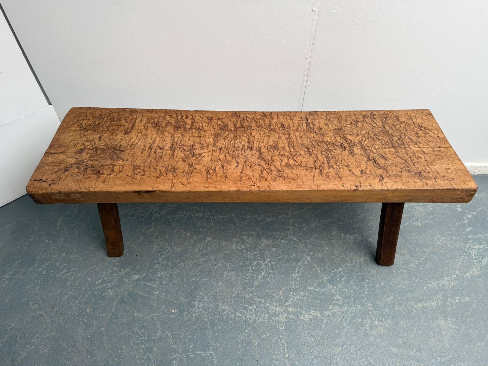 A Small Shallow Hungarian Antique Oak/Hardwood Pig Bench 156cm photo furniture