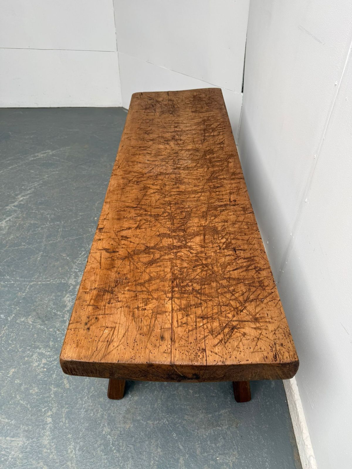 A Small Shallow Hungarian Antique Oak/Hardwood Pig Bench 156cm photo vinterior