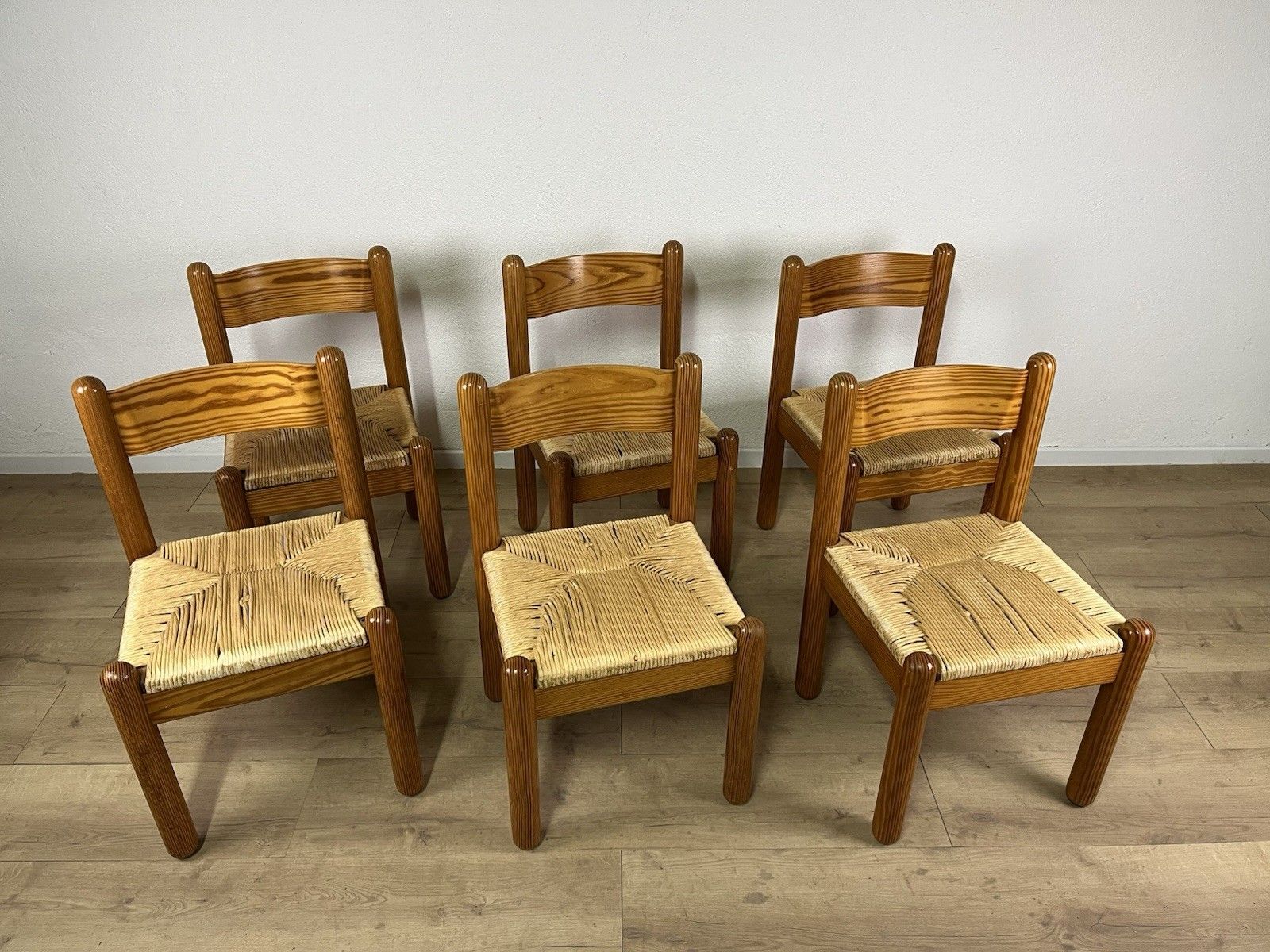 Charlotte Perriand 1960s Straw Oak Wood Chair Set Of 6 Vintage Design photo furniture