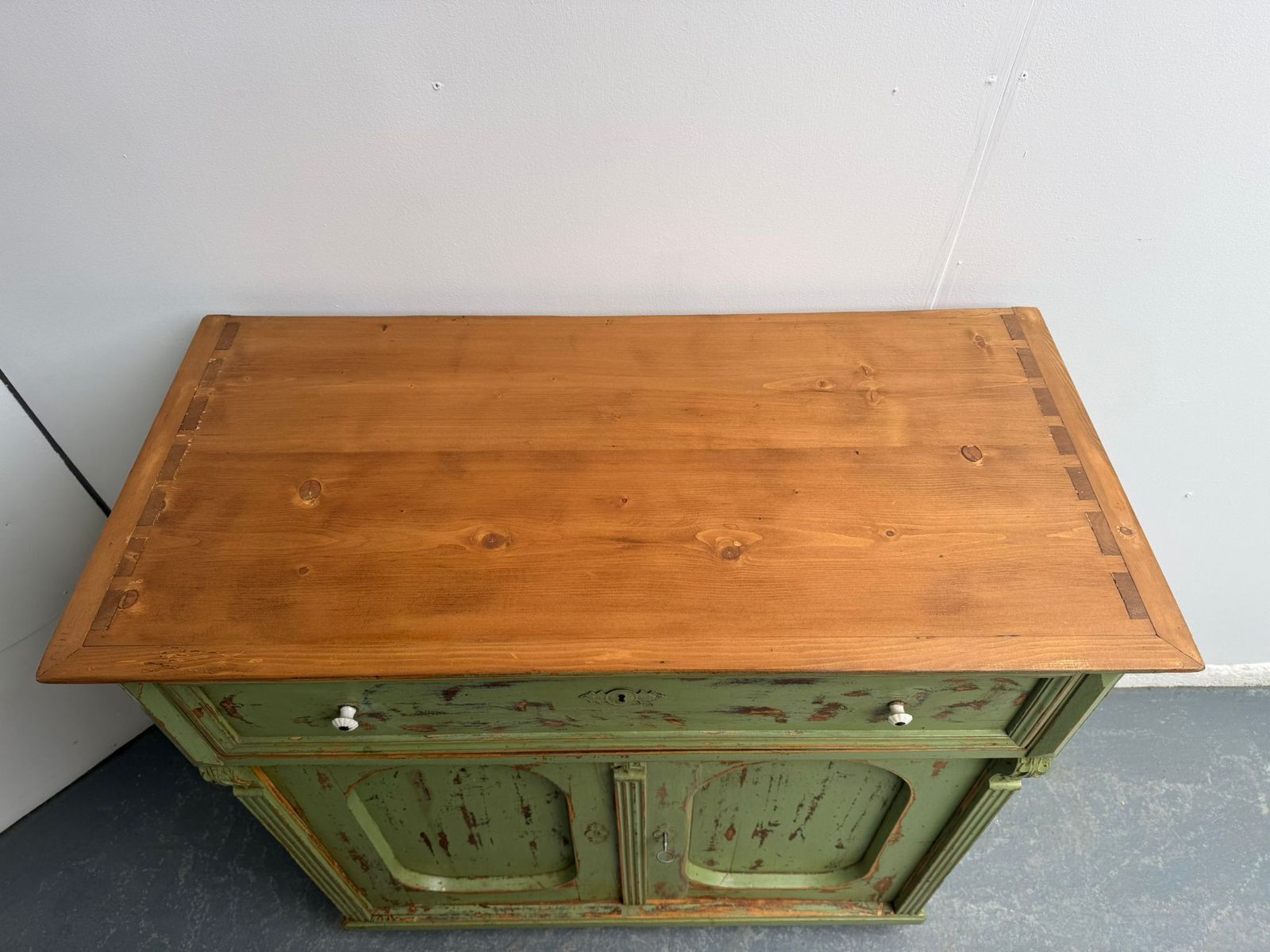 A Pretty Originally Painted Hungarian Light Green 2 Door Shallow Dresser Base photo 795.0