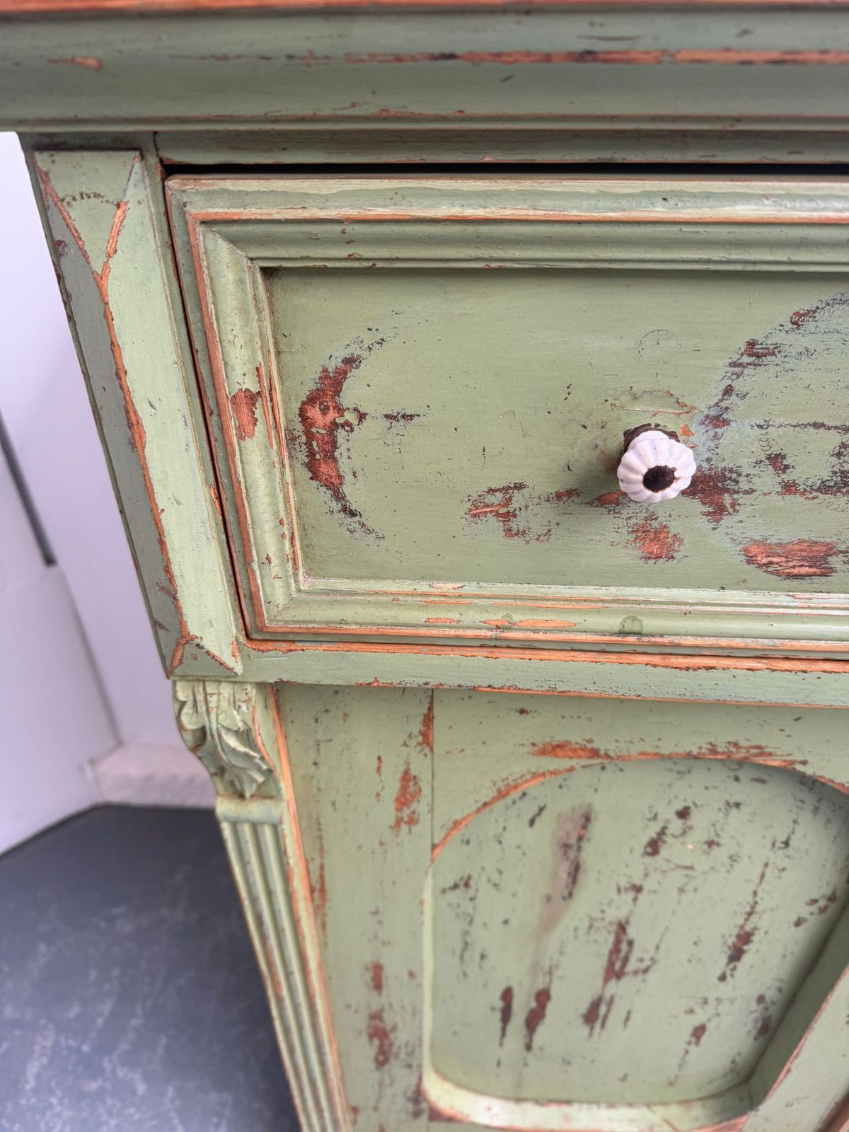 A Pretty Originally Painted Hungarian Light Green 2 Door Shallow Dresser Base photo vinterior
