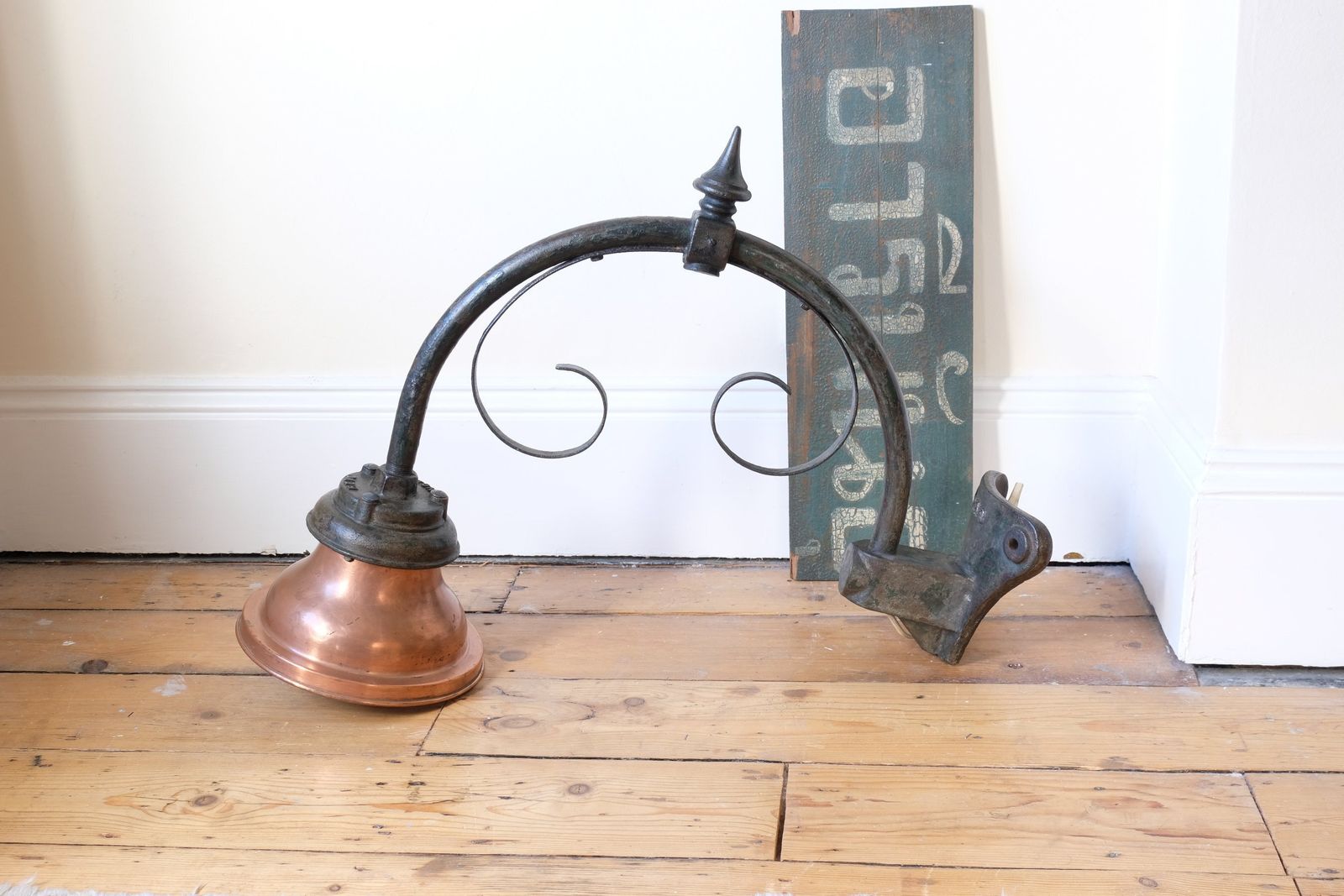1930s Revo Of Tipton Cast Iron & Copper Swan Neck Street Lamp