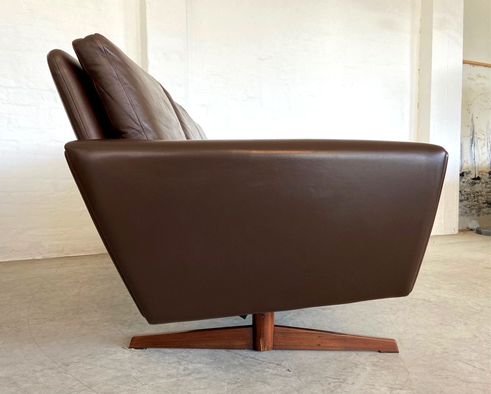Vintage Retro Danish Mid Century G. Thams  3 Person Sofa  In Brown Leather photo vinterior