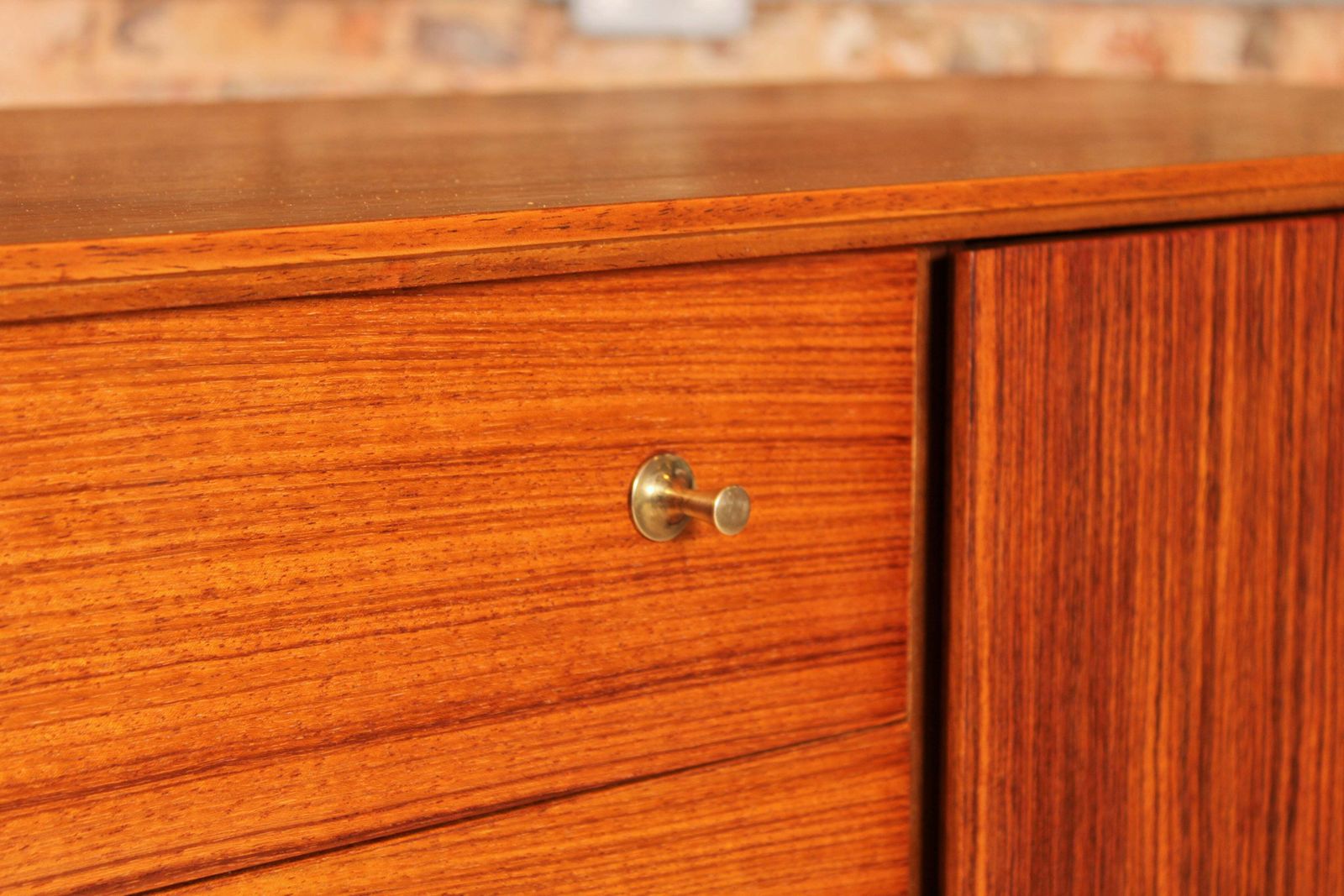 Mid Century Teak And Rosewood Sideboard With Brass Handles By Wrighton, Circa 1960s photo vinterior
