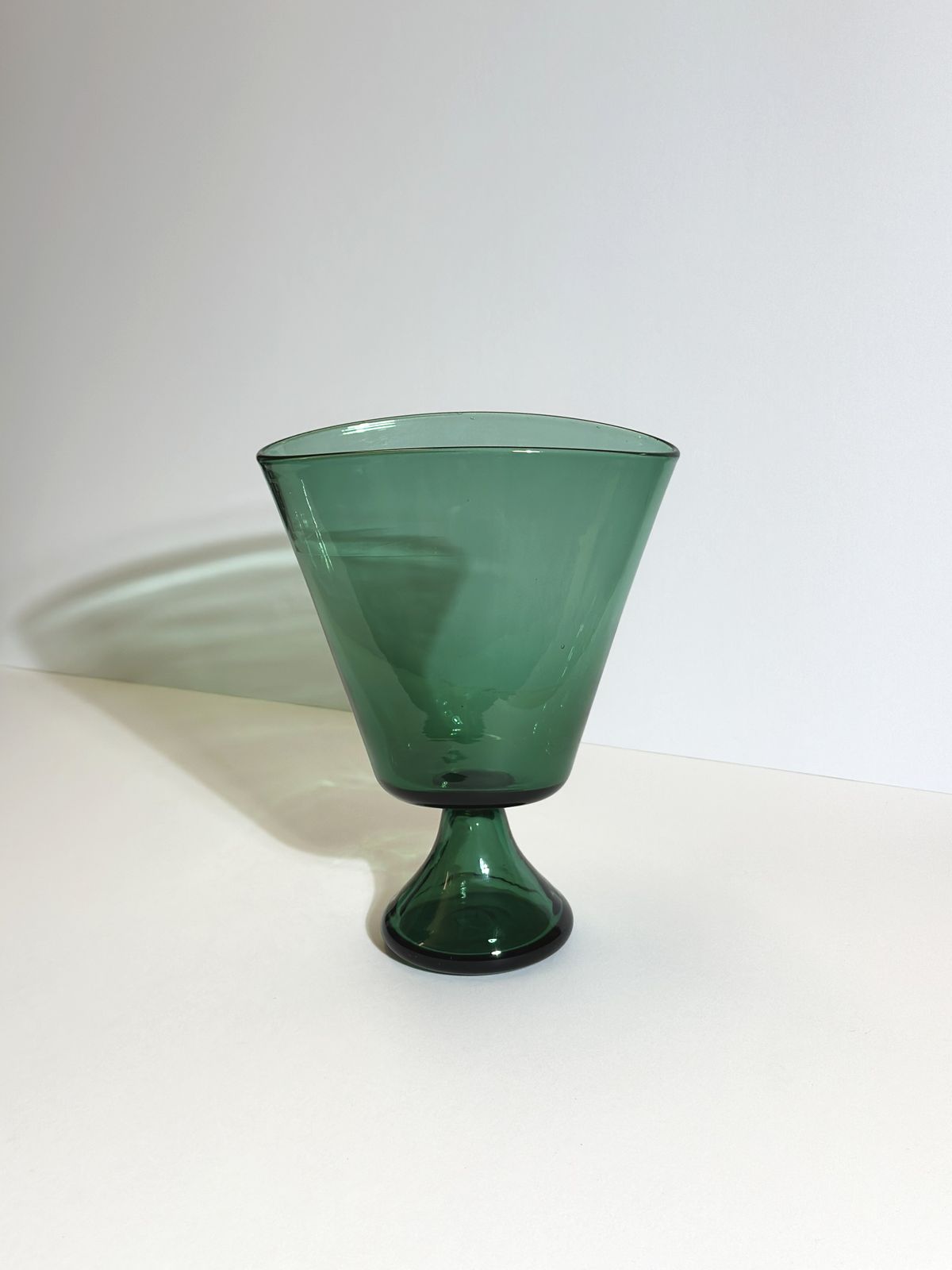Green Glass Vase, Pedestal Form, Italian Mid Century 1960s photo for sale
