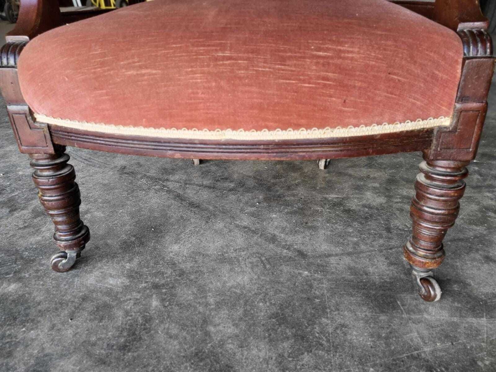 Antique Upholstered Bedroom Tub Arm Chair Legs Castors photo 290.0