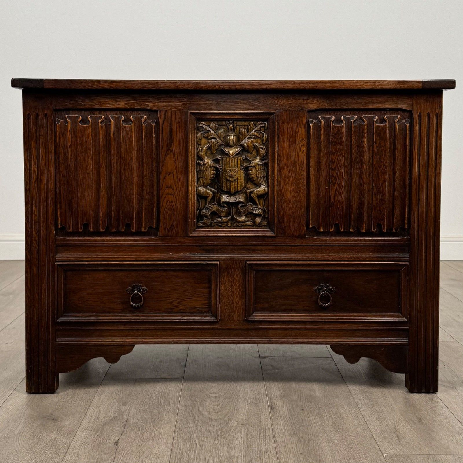 Antique 20th Century Linenfold Mule Chest In Oak ( Af 5354 )