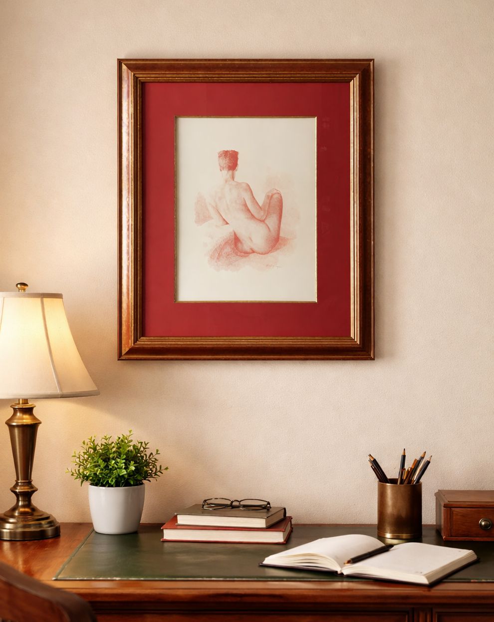 Stunning Sanguine Red Chalk Female Nude Portrait Study Signed Original photo for sale