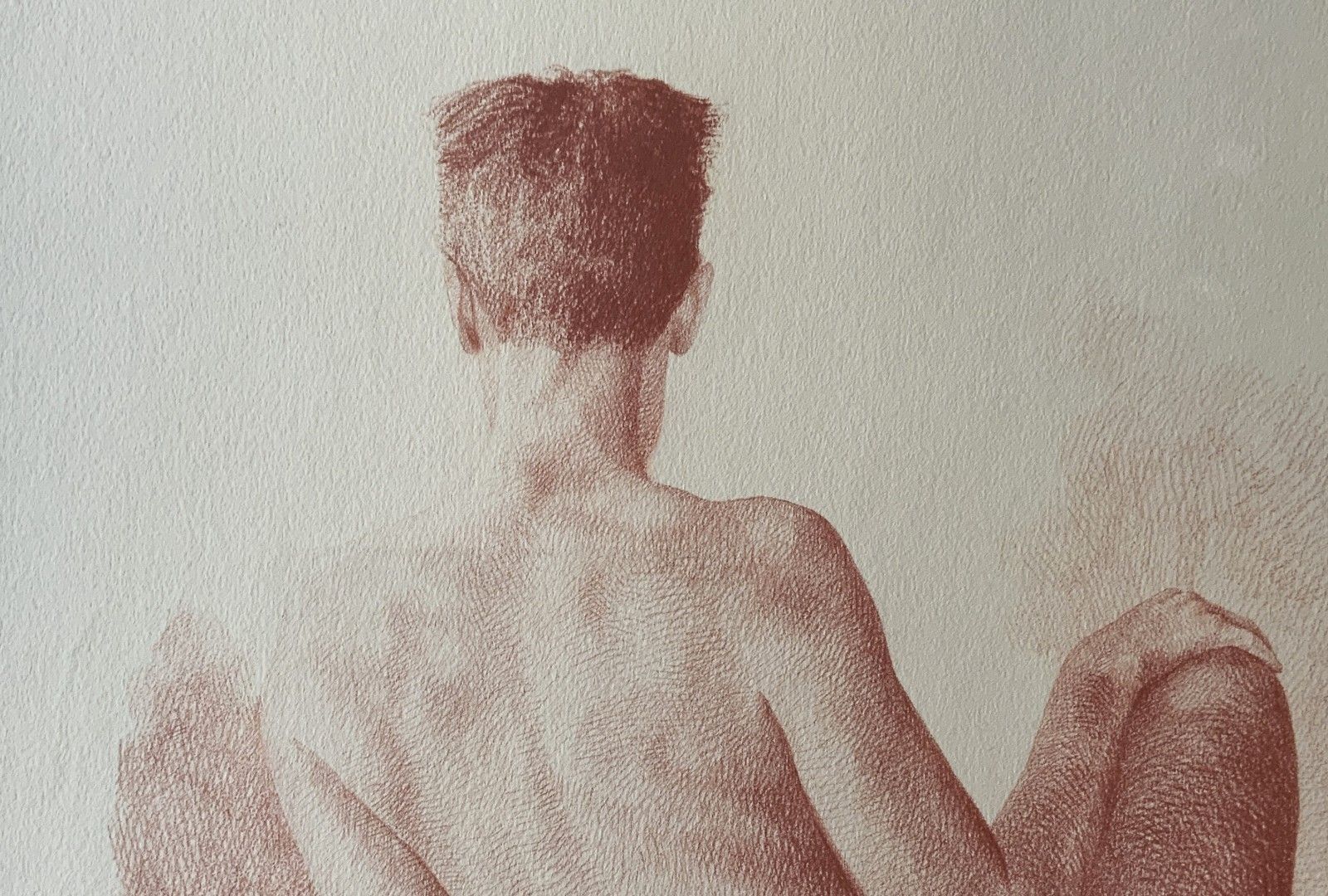 Stunning Sanguine Red Chalk Female Nude Portrait Study Signed Original photo vintage