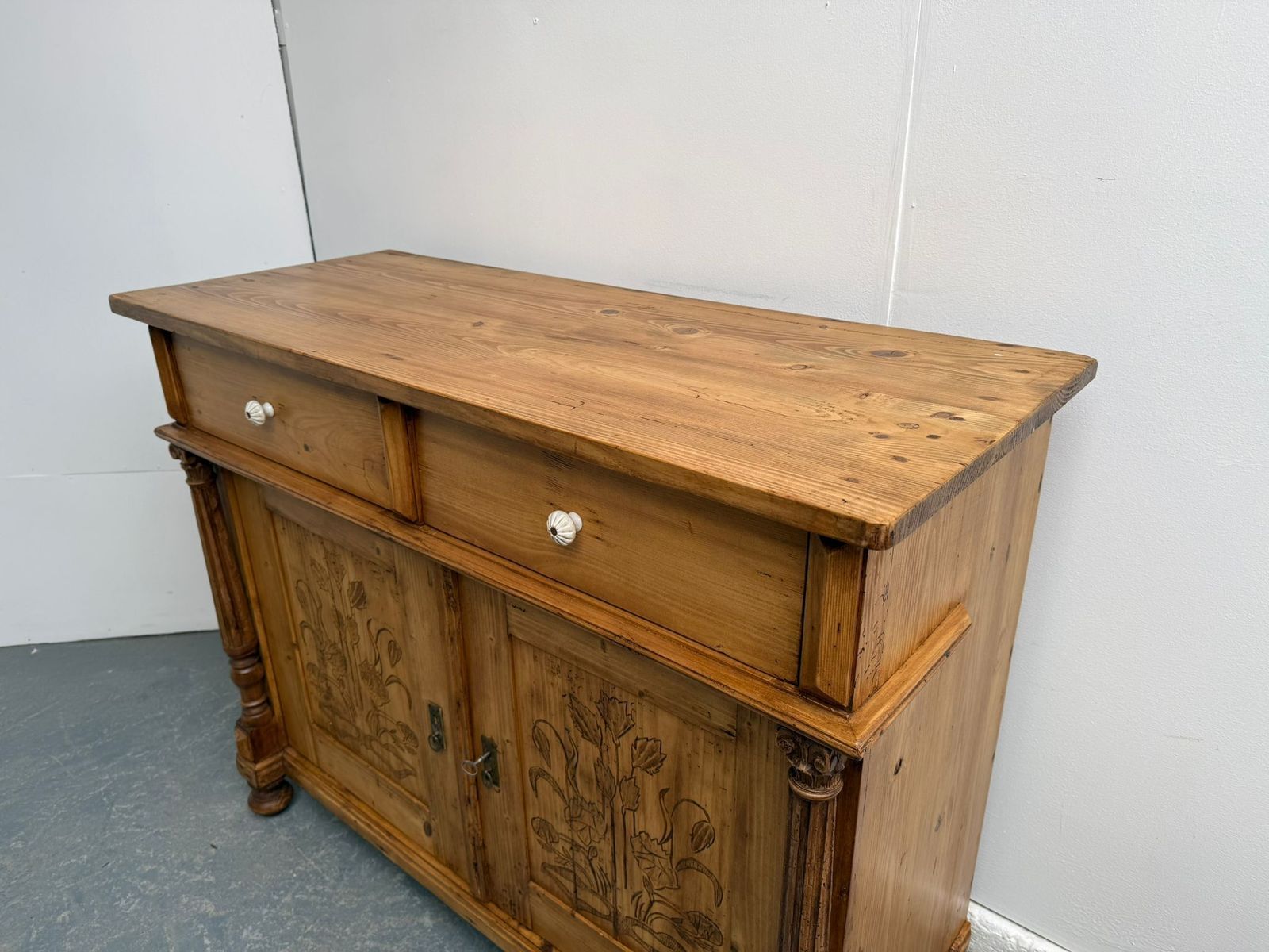 A Beautifully Carved Genuine Hungarian Floral Victorian Kitchen Dresser Base photo furniture