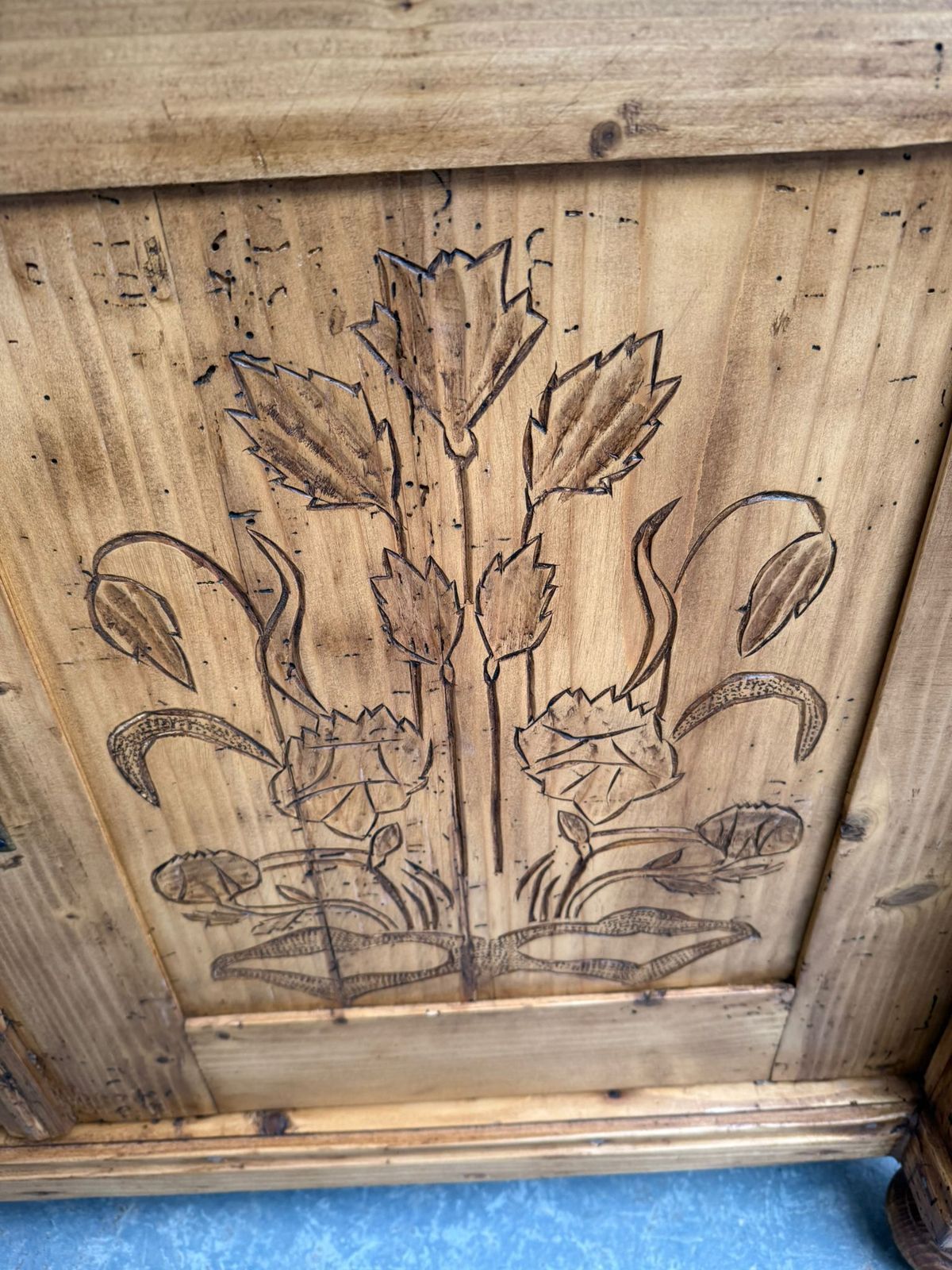photo for sale A Beautifully Carved Genuine Hungarian Floral Victorian Kitchen Dresser Base