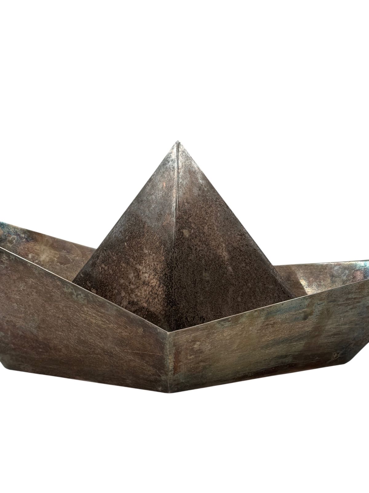 Modern Silver Plated Paper Boat Sculpture, Paola C. By Aldo Cibic Italy 1980s photo buy