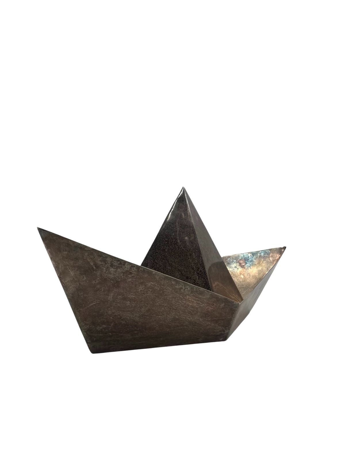 Modern Silver Plated Paper Boat Sculpture, Paola C. By Aldo Cibic Italy 1980s photo vintage