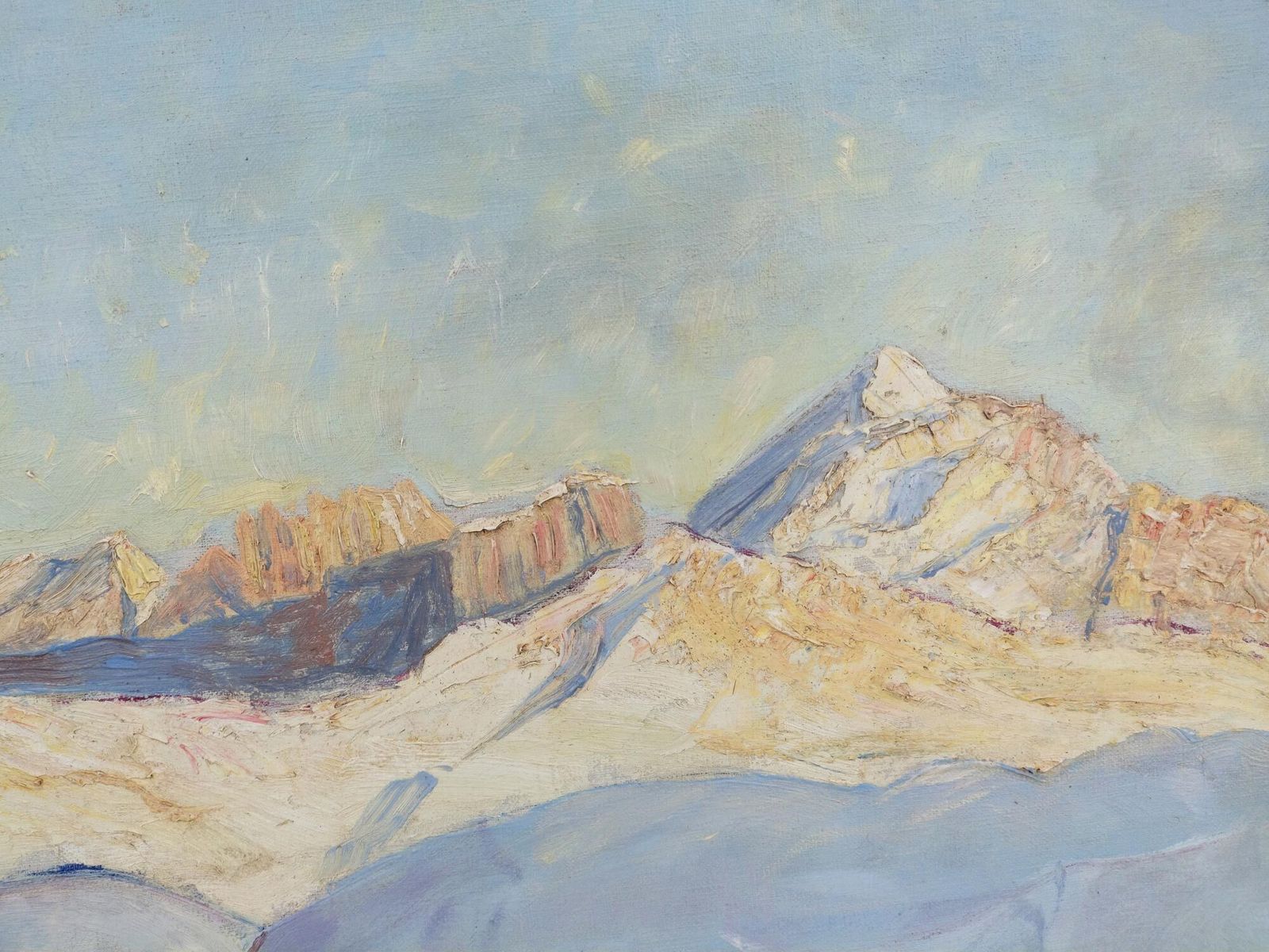 Antique Painting "Sunset Over The Dolomites – Emil Donat" photo vintage