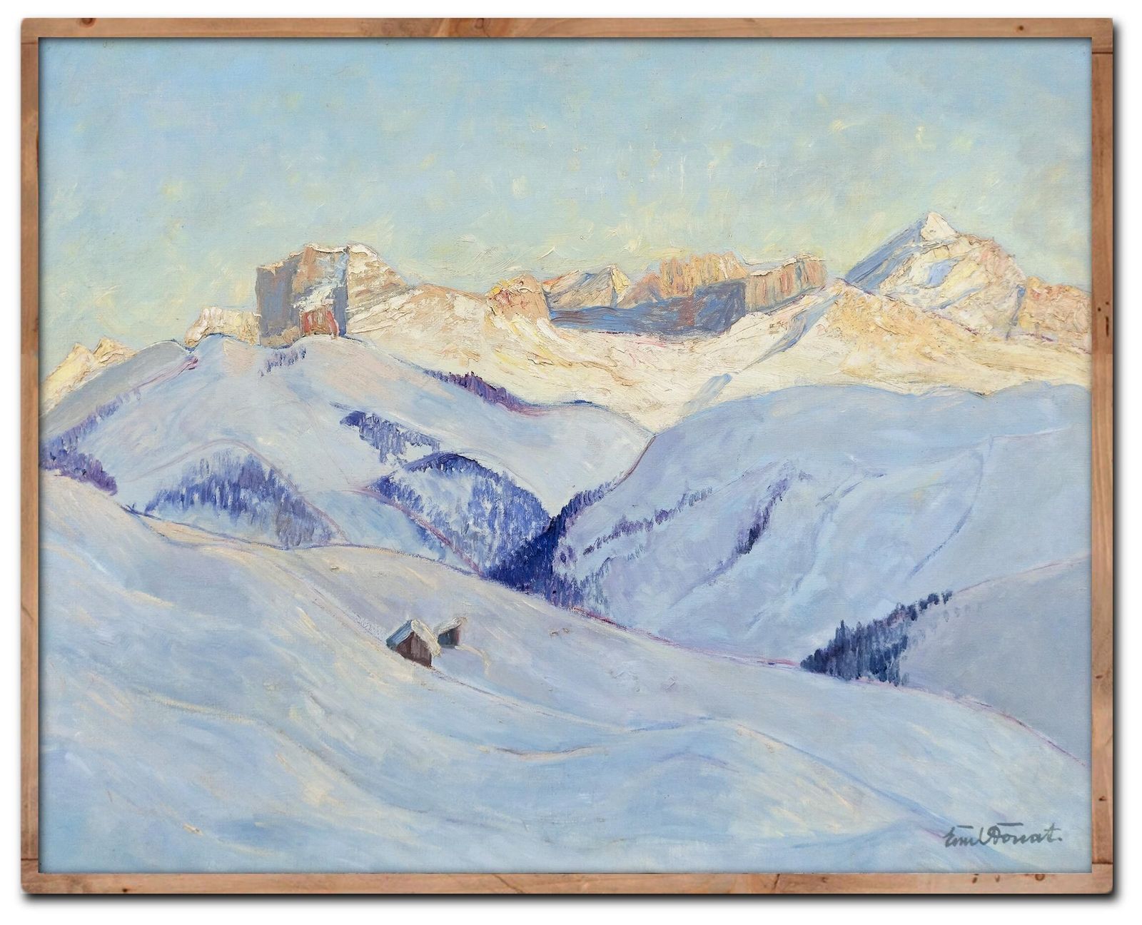 photo vintage Antique Painting "Sunset Over The Dolomites – Emil Donat"
