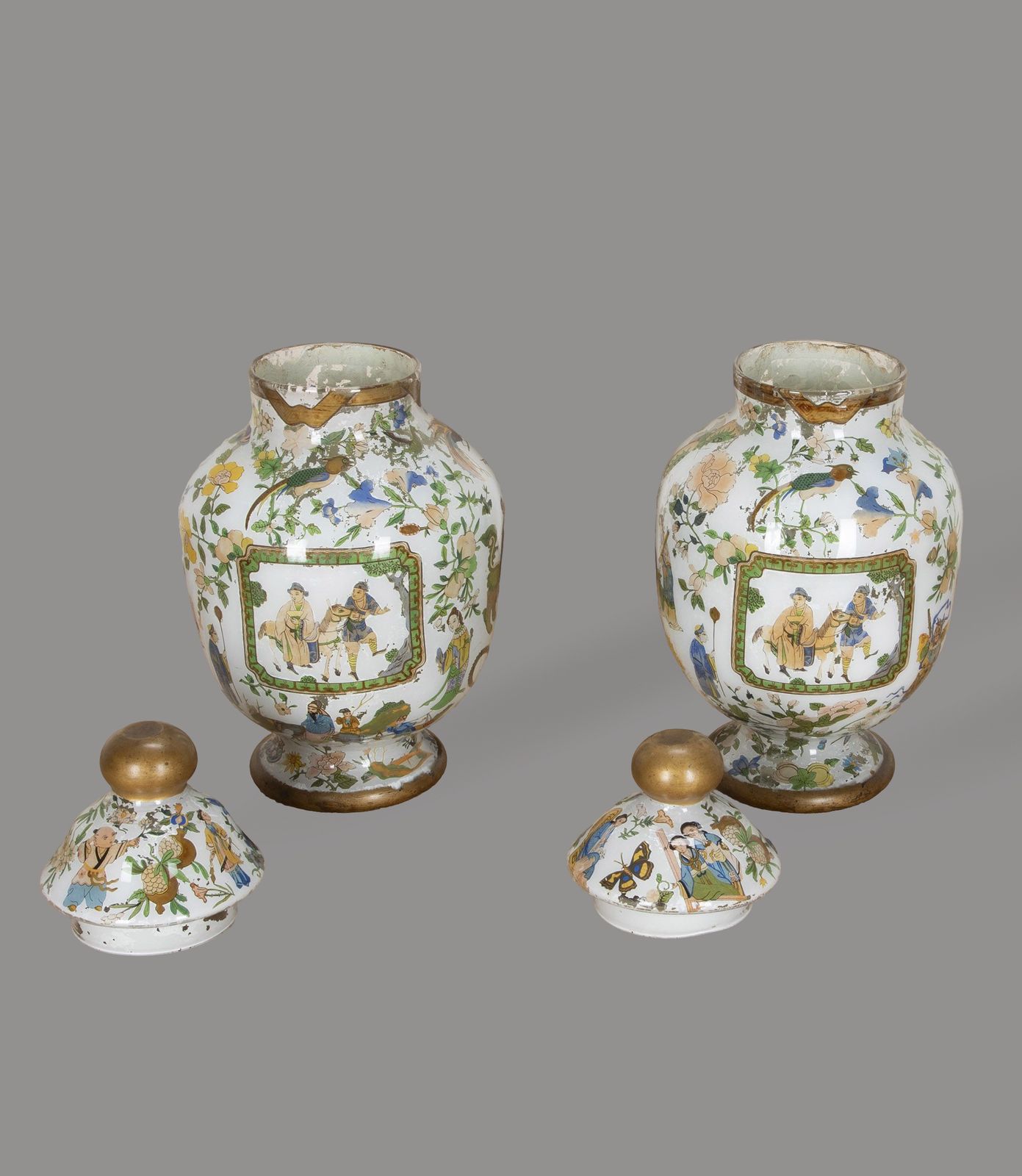 Pair Of 19th Century English Decalcomania Vases photo vintage