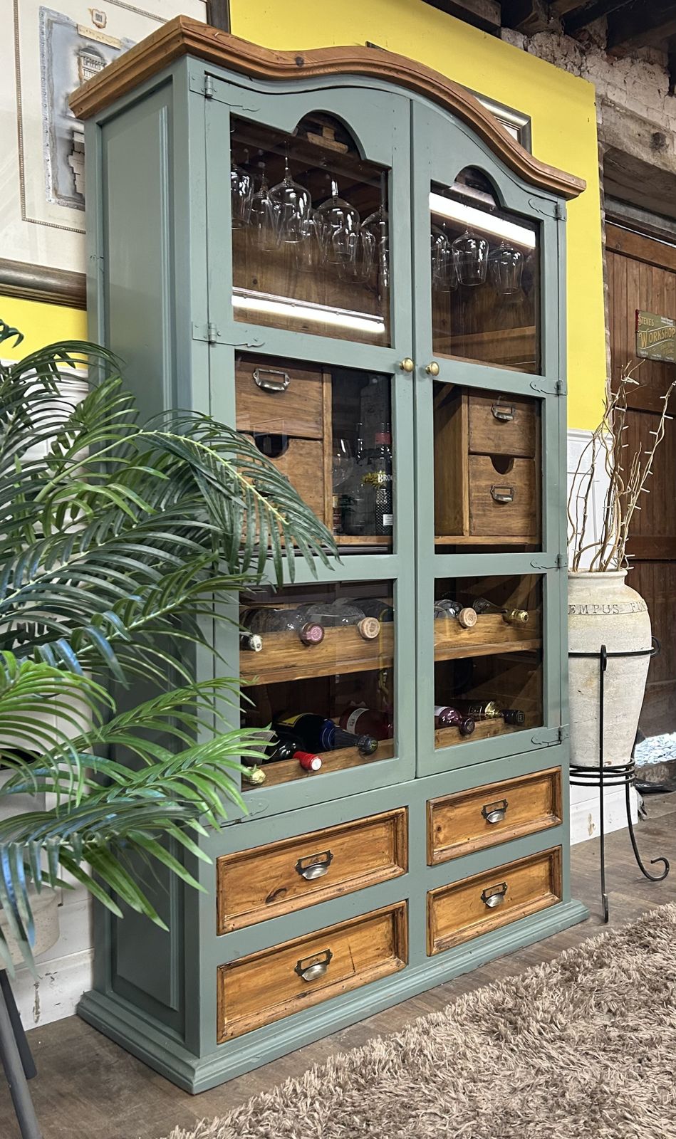 Rustic Glazed Drinks Cabinet/ Butler’s Pantry With  Wine Bins, Rack And Drawers. photo Furniture