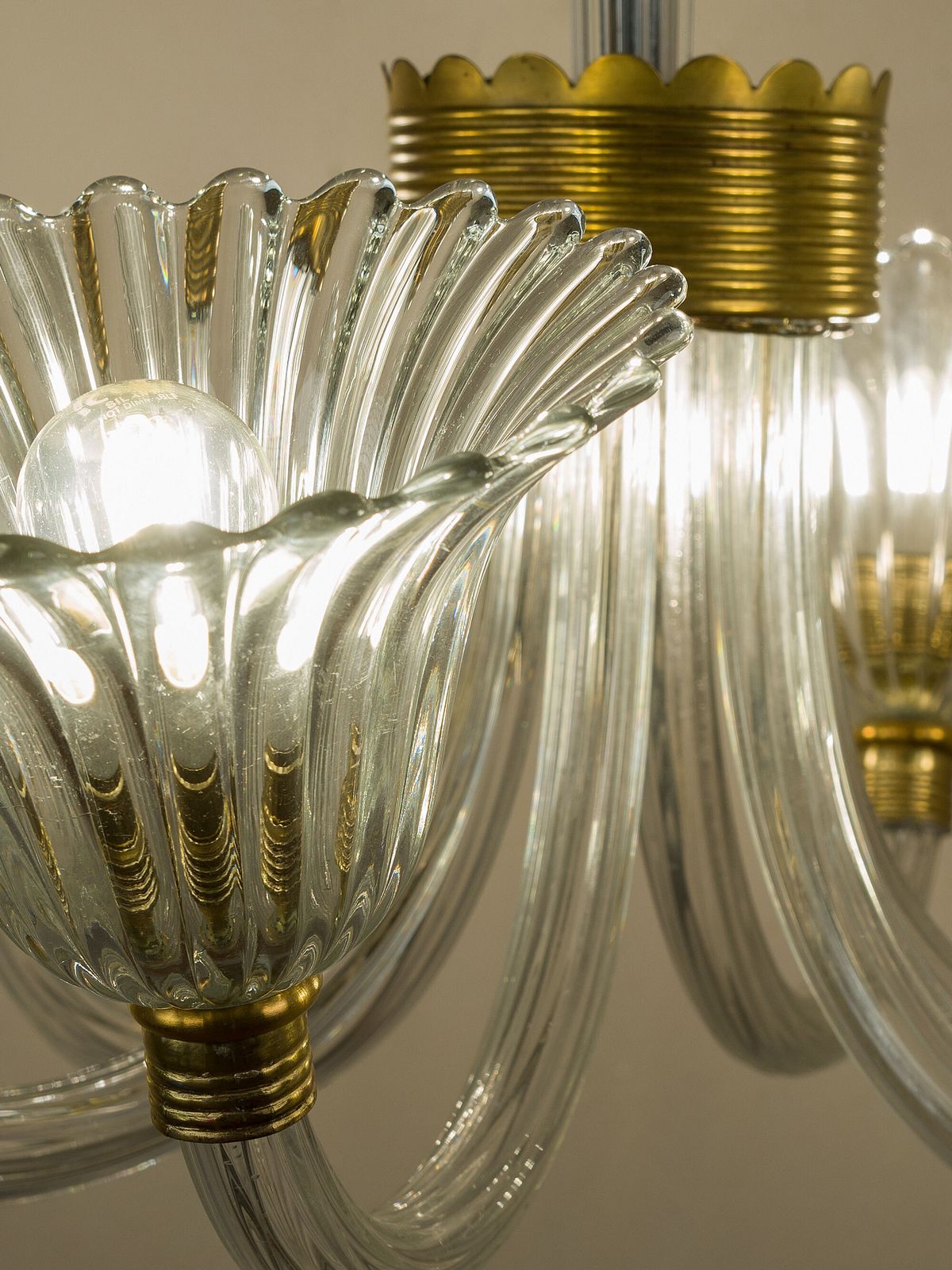 Vintage Murano Glass Chandelier, Italy 1940s, 6 Lights, Blown Glass Floral Design photo vinterior