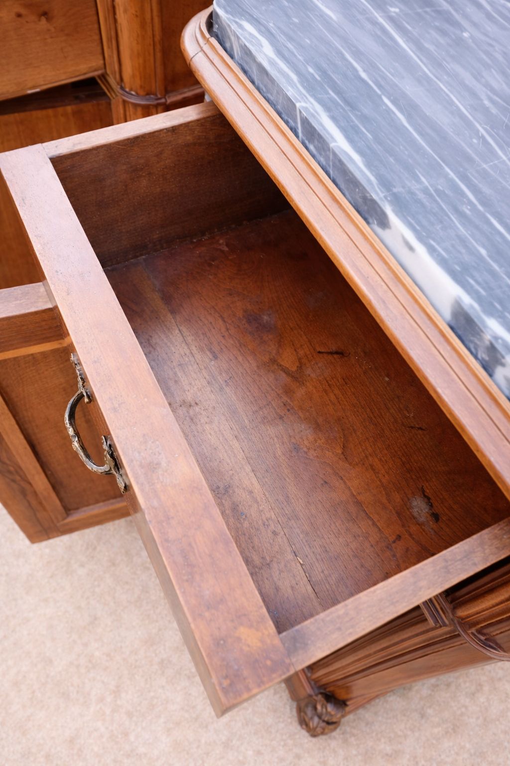 Pair Of French Walnut & Belgian “Sainte Anne” Marble Bedside Cabinets. photo buy